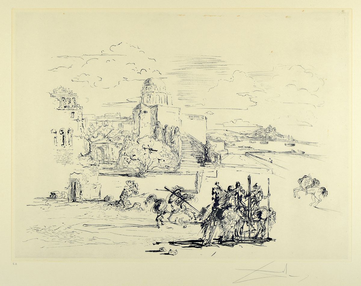 Salvador Dali, 1904-1989, Rom und Cadaques, Heliogravure und Kaltnadel von 1972, bez. E.A., handsigniert, ca. 44.5x59.8 cm, Blattgr. ca. 57x77cm, ...