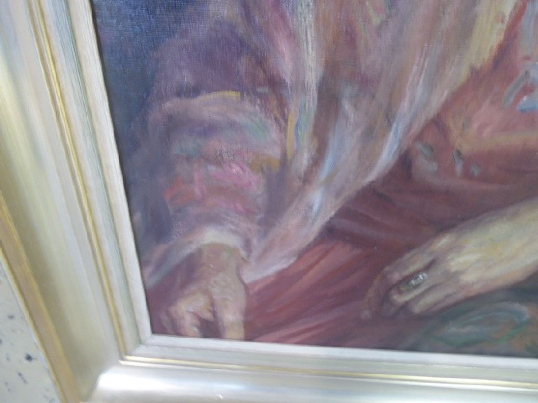 Detail g: Münchener Porträtmaler, 1920/30er Jahre, Dame mit Armbanduhr, hohe Stofflichkeit, transparente Hautdarstellung, Öl/Lwd, 80 x 60 cm, Rahmen: 73 x ...