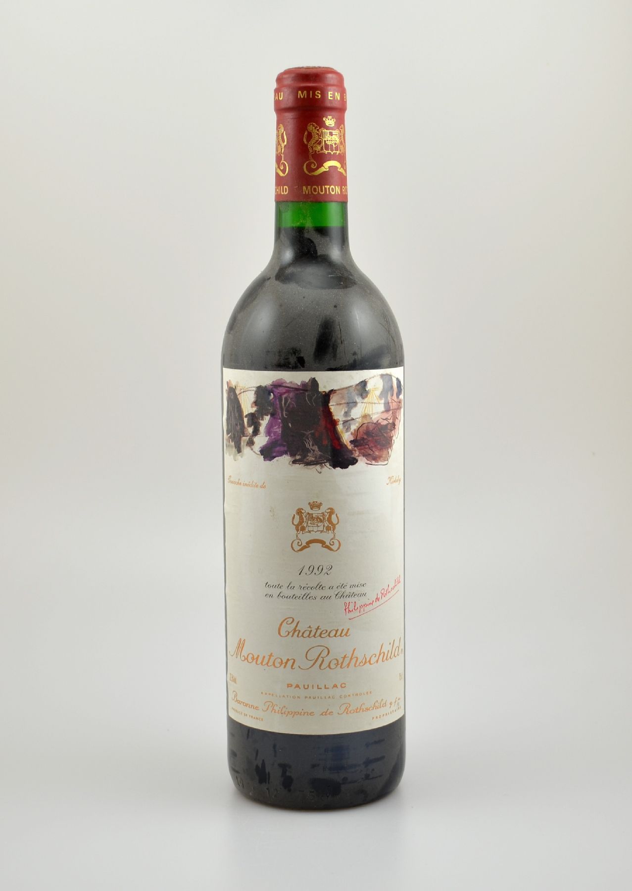 1 Flasche 1992 Chateau Mouton Rothschild, Pauillac, Premier Grand Cru Classe, ca. 75 cl,12,5 % Vol., Füllstand: into neck, unverkostet, ...
