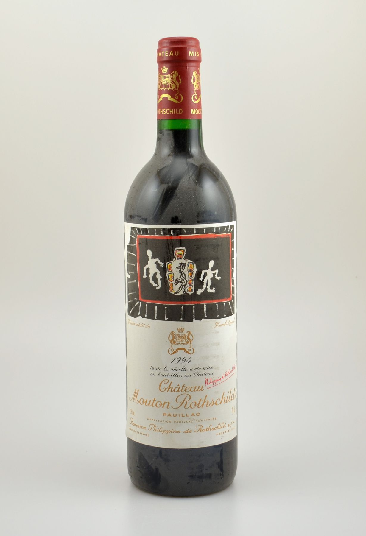 1 Flasche 1994 Chateau Mouton Rothschild, Pauillac, Premier Cru Classe, ca. 75 cl, 12,5 % Vol., Füllstand: ca. into neck, Künstleretikett von Karel ...