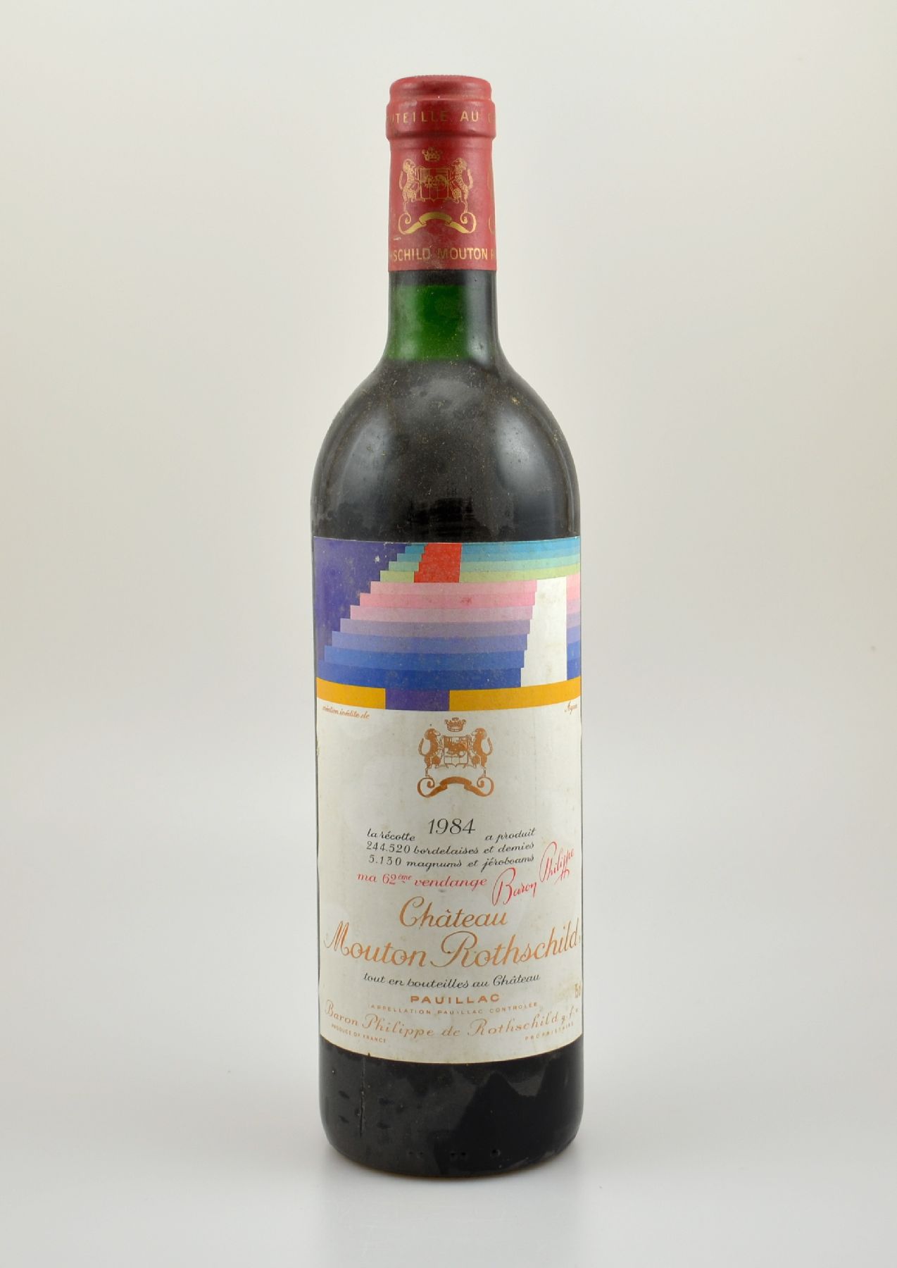 1 Flasche 1984 Chateau Mouton Rothschild, Pauillac, Premier Grand Cru Classe, ca. 75 cl, Füllstand: ca. top shoulder, unverkostet, Künstleretikett: ...