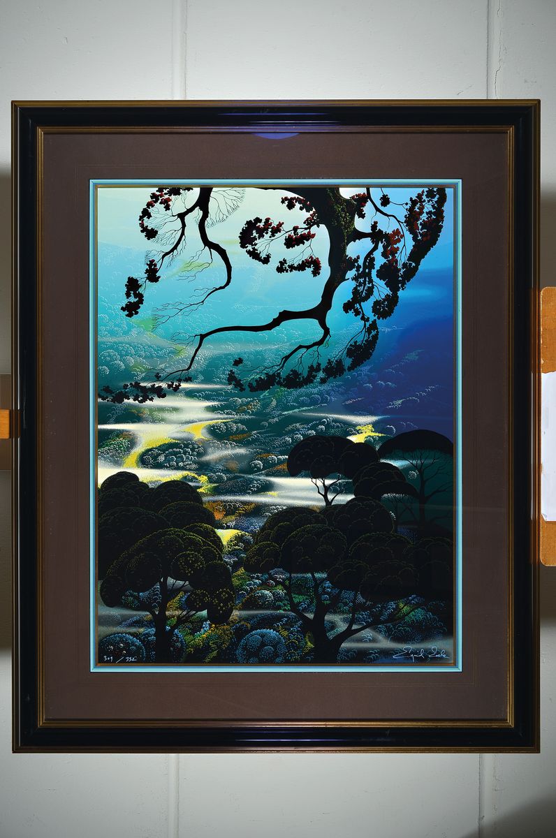 Detail k: Eyvind Earle, 1916-2000, Farbserigraphie, sign., Auflage 332, num. 309/332, unter Glas gerahmt, gesamt ca. 115x99 cm