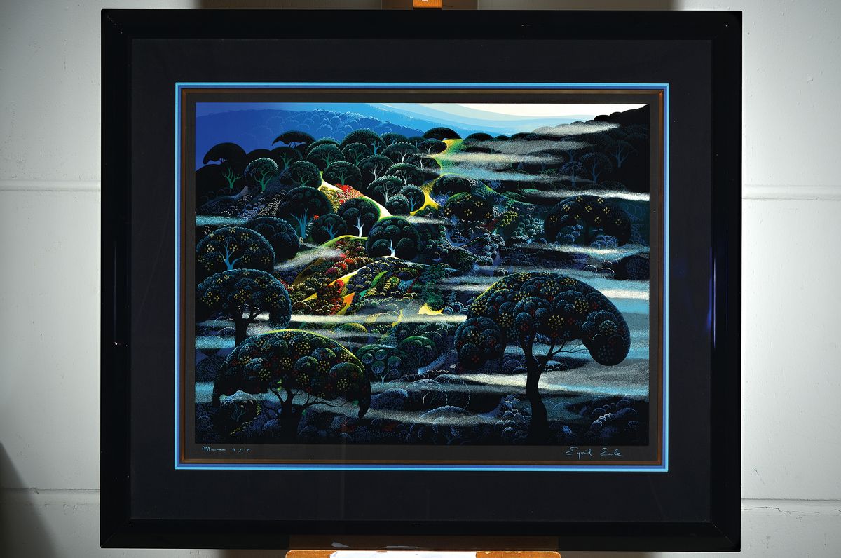Detail k: Eyvind Earle, 1916-2000, Farbserigrafie, sign., Auflage 10, num. 4/10, unter Glas gerahmt, gesamt ca. 115x99 cm