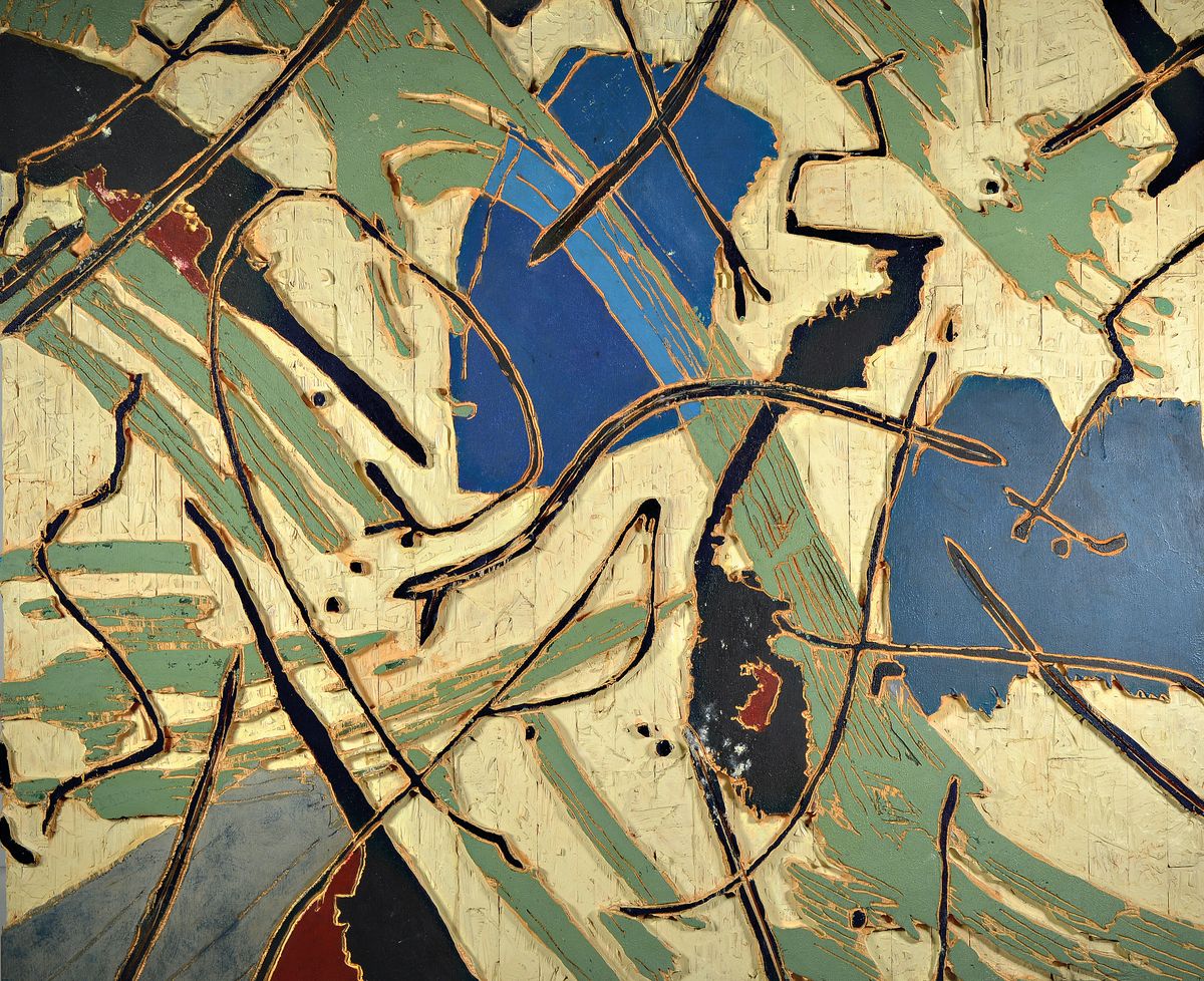 Detail a: Emil Sorge, geb. 1957, ist ein deutscher Maler, "Lima" , triptychon, 2-Teilig, je ca. 124x100 cm