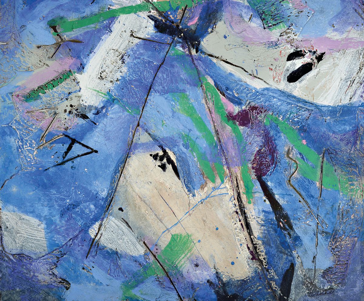 Detail a: Emil Sorge, geb. 1957, ist ein deutscher Maler, "New York, Blau", triptychon, 2-teilig, je ca. 110x92 cm
