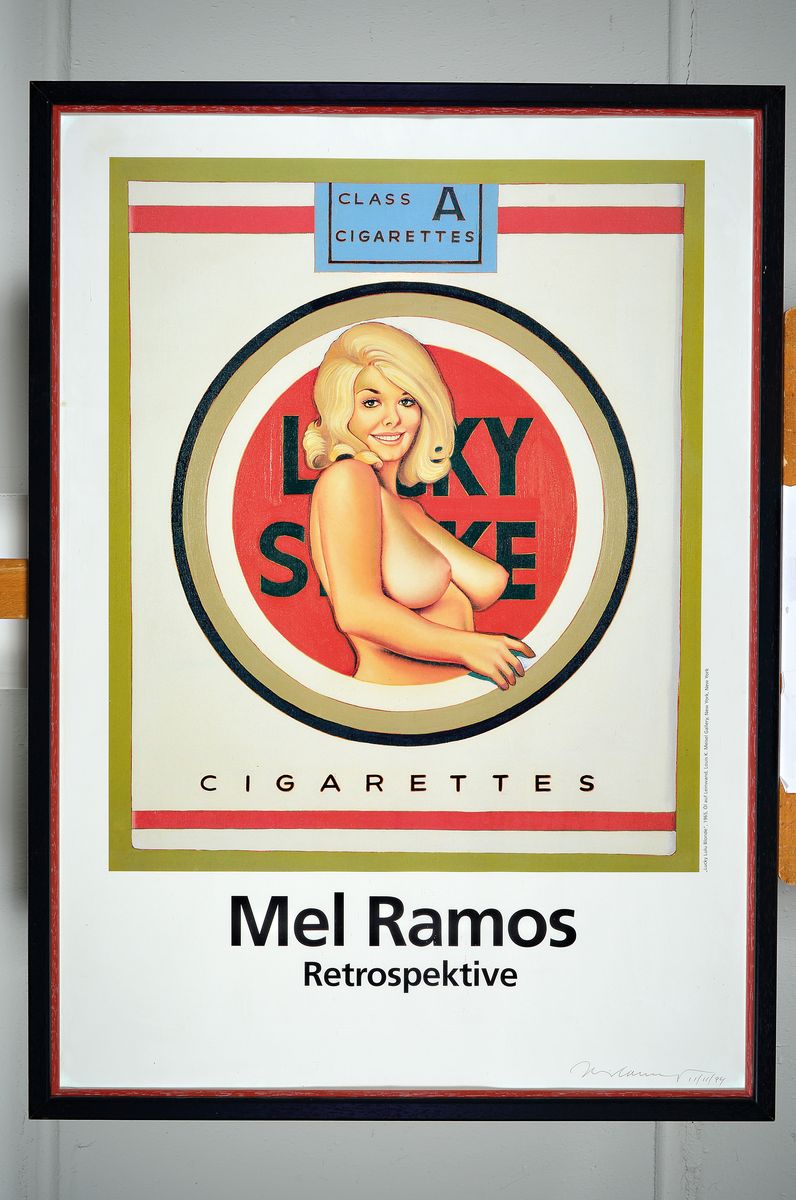 Detail k: Mel Ramos, geb. 1935, Lucky Lulu Blonde, Offset-Lithografie, unter Glas gerahmt, gesamt ca. 89x65 cm