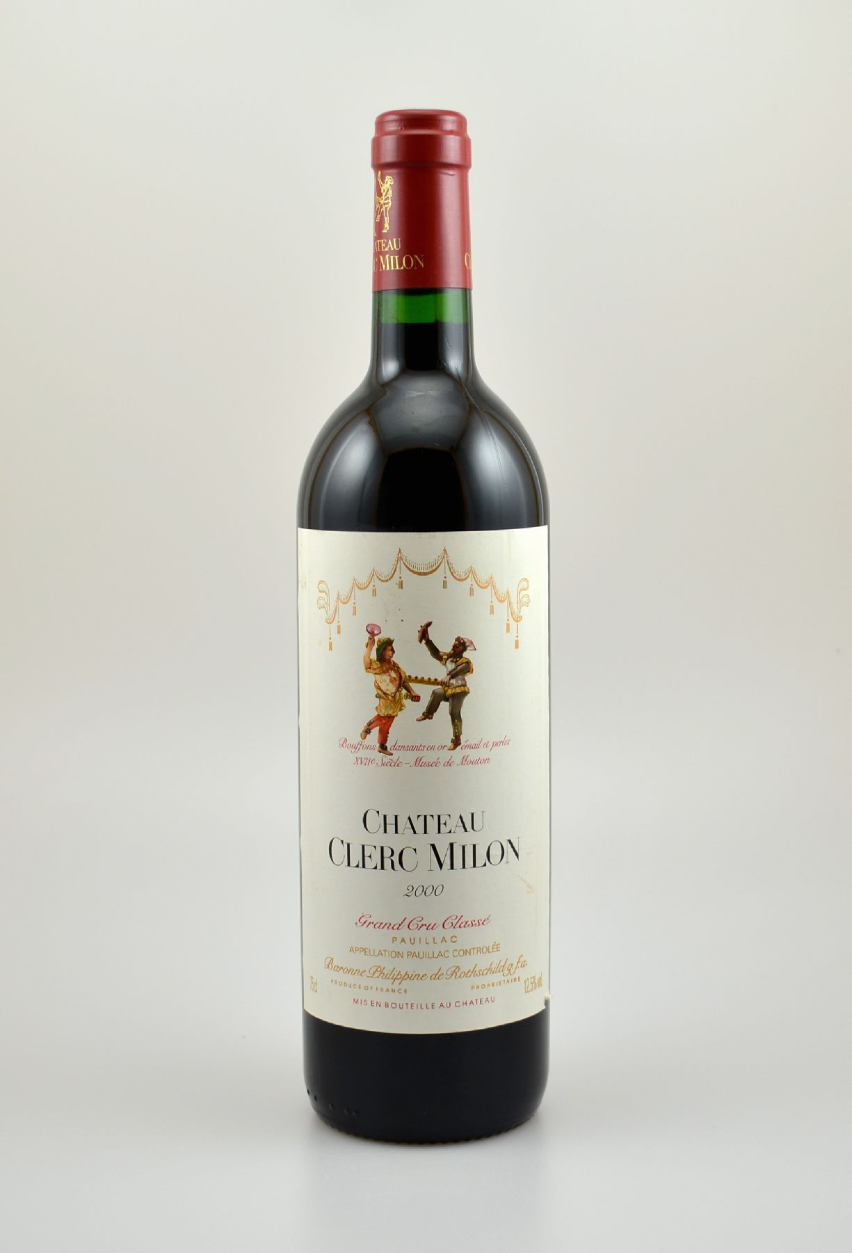 1 Flasche 2000er Chateau Clerc Milon, Pauillac, Grand Cru Classe, 75 cl, 12,5 % Vol. Füllstand: into neck, guter Erhaltungszustand, unverkostet, ...