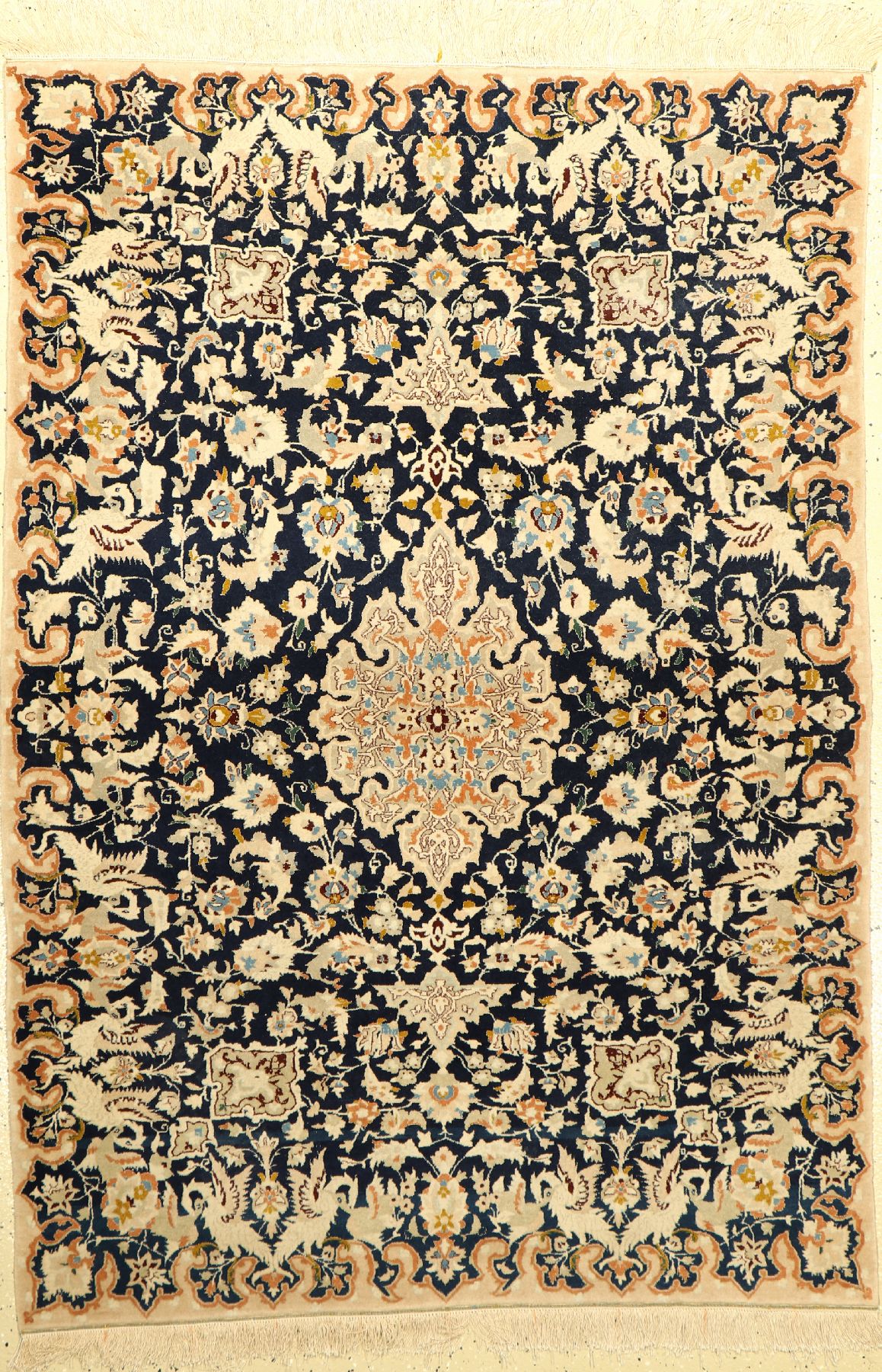 Feiner Nain (Part-Silk) alt, Persien, ca. 60 Jahre, Korkwolle mit Seide, ca. 158 x 110 cm, ca. 1,0 Mio. Kn/qm, seltenes Muster, EHZ: 2, edel und ...