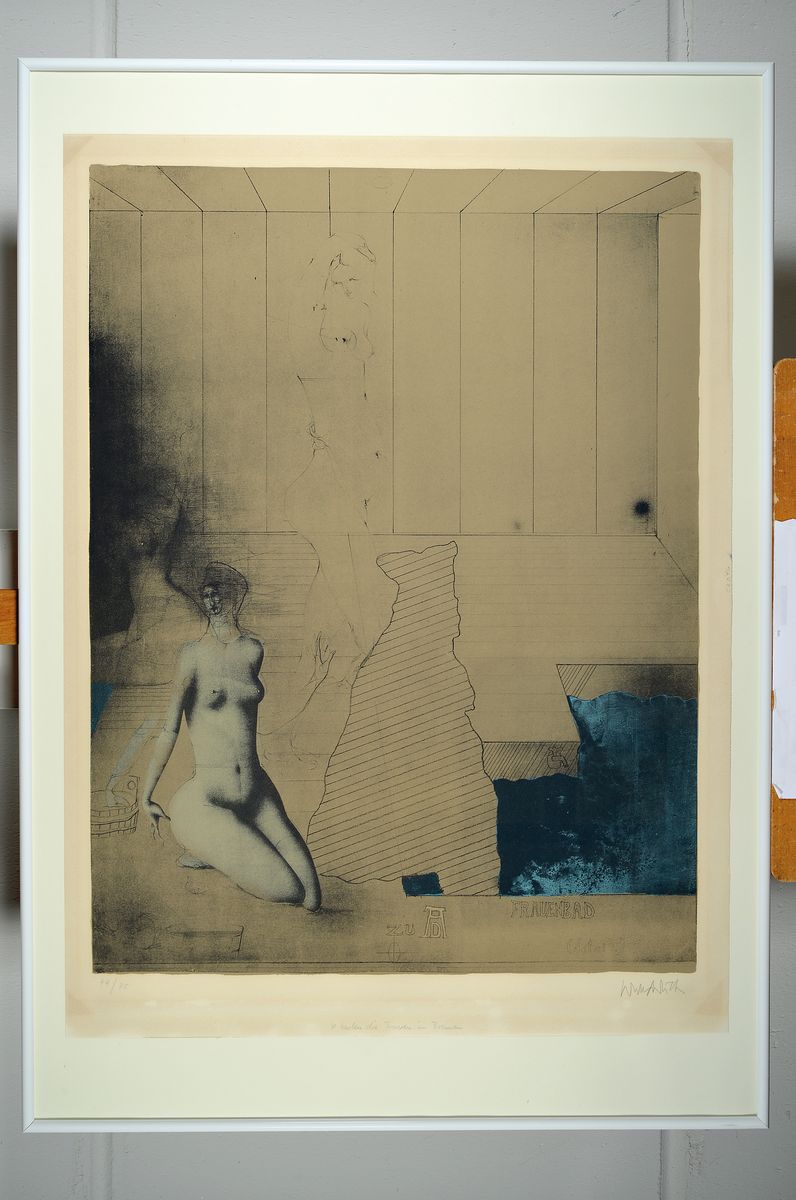 Detail k: Paul Wunderlich, 1927-2010, Lithographie, So baden die Frauen in Bremen num. 44/75, handsigniert, leicht gebräunt, l. Altersspuren, 84 x 62 cm, ...