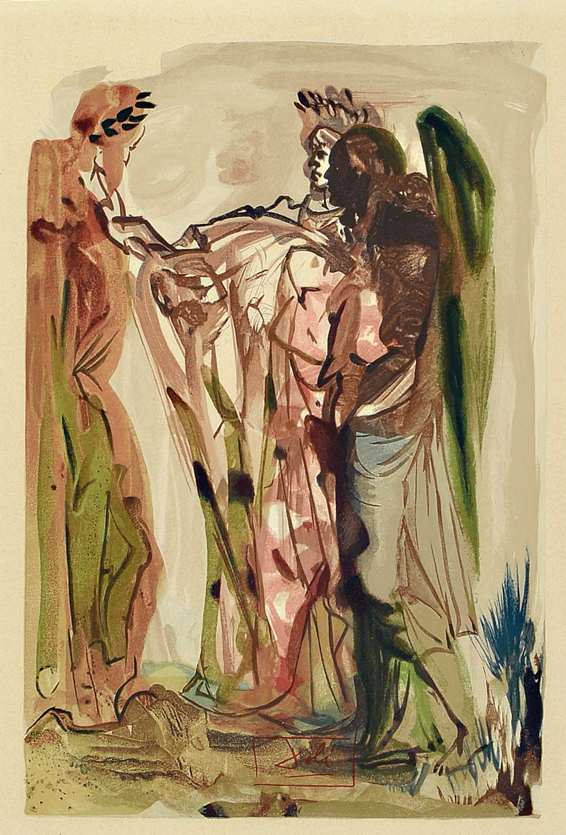 Salvador Dali, 1904-1989, Holzstich aus der Göttlichen Komödie, in der Platte signiert, ca. 28 x 18 cm, PP., unter Glas, Rahmen