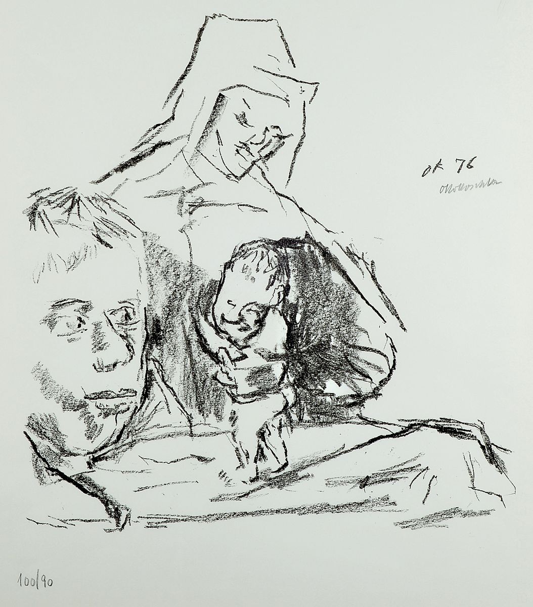 Oskar Kokoschka, 1886-1980, Lithographie, Mutter mit Kind, in der Platte monogrammiert und dat. (19)76, num. 90/100, ca. 65 x 50 cm, Provenienz: ...
