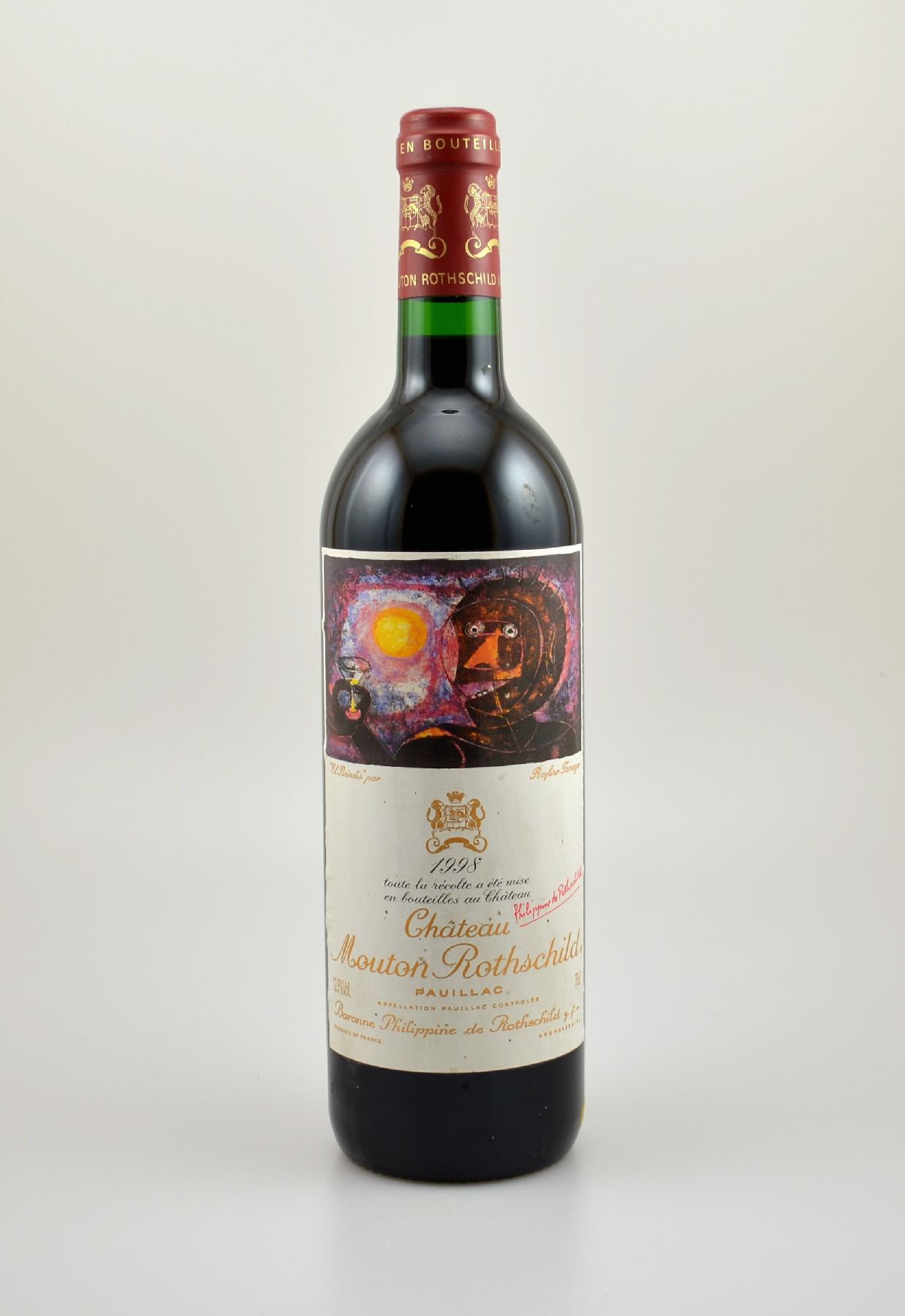 1 Flasche 1998 Chateau Mouton Rothschild, Pauillac, Premier Grand Cru Classe, 75 cl, 12,5 % Vol., Füllstand: into neck, unverkostet, ...