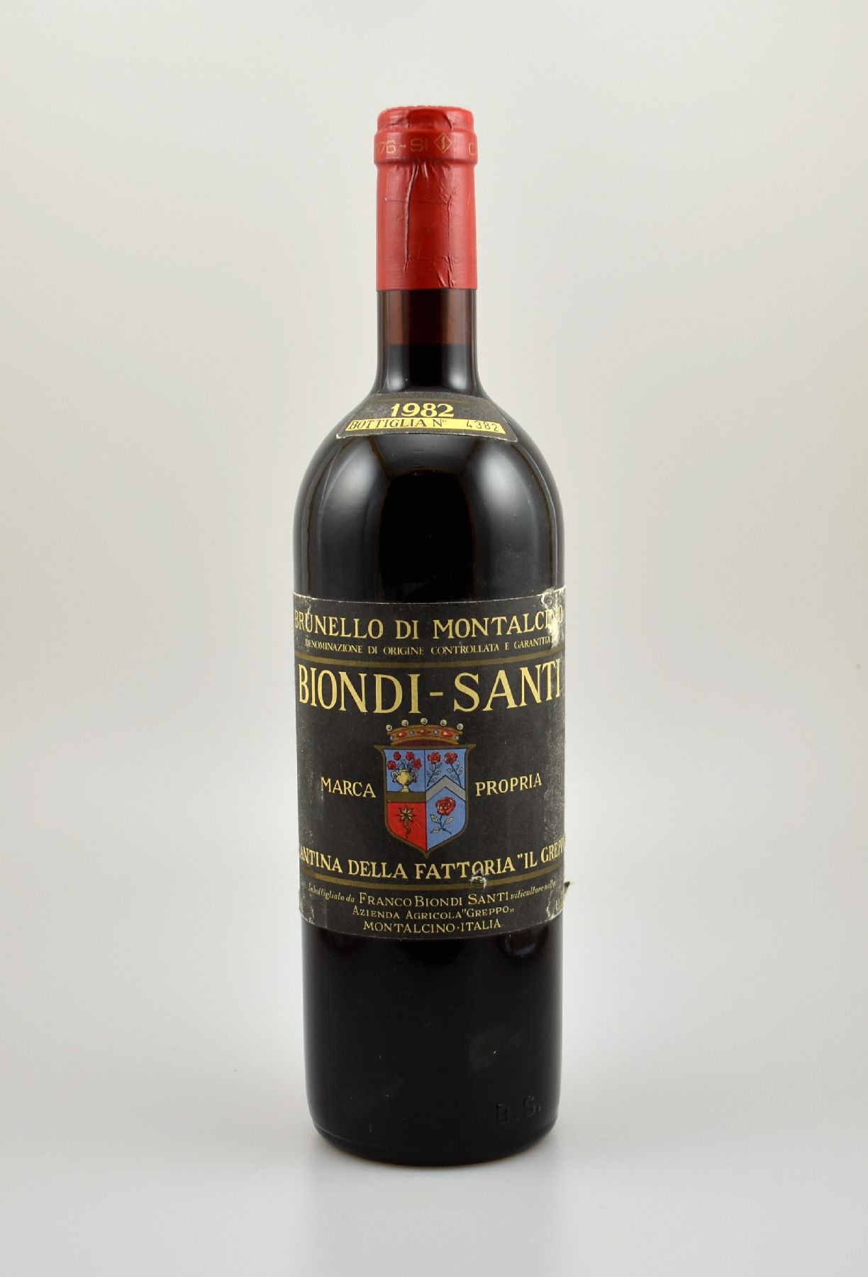 1 Flasche 1982 Biondi-Santi Cantina Della Fattoria IL Greppo, Brunello di Montalcino, ca. 75 cl, 12,5 % Vol., Füllstand: ca. into neck, Etikett l. ...