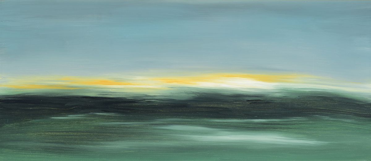 Kerstin Potthoff, zeitgenössische Künstlerin aus Ratingen, Blick aufs Meer, Öl/Lwd, rückseitig signiert und dat. 98, ca. 40x90cm, R.