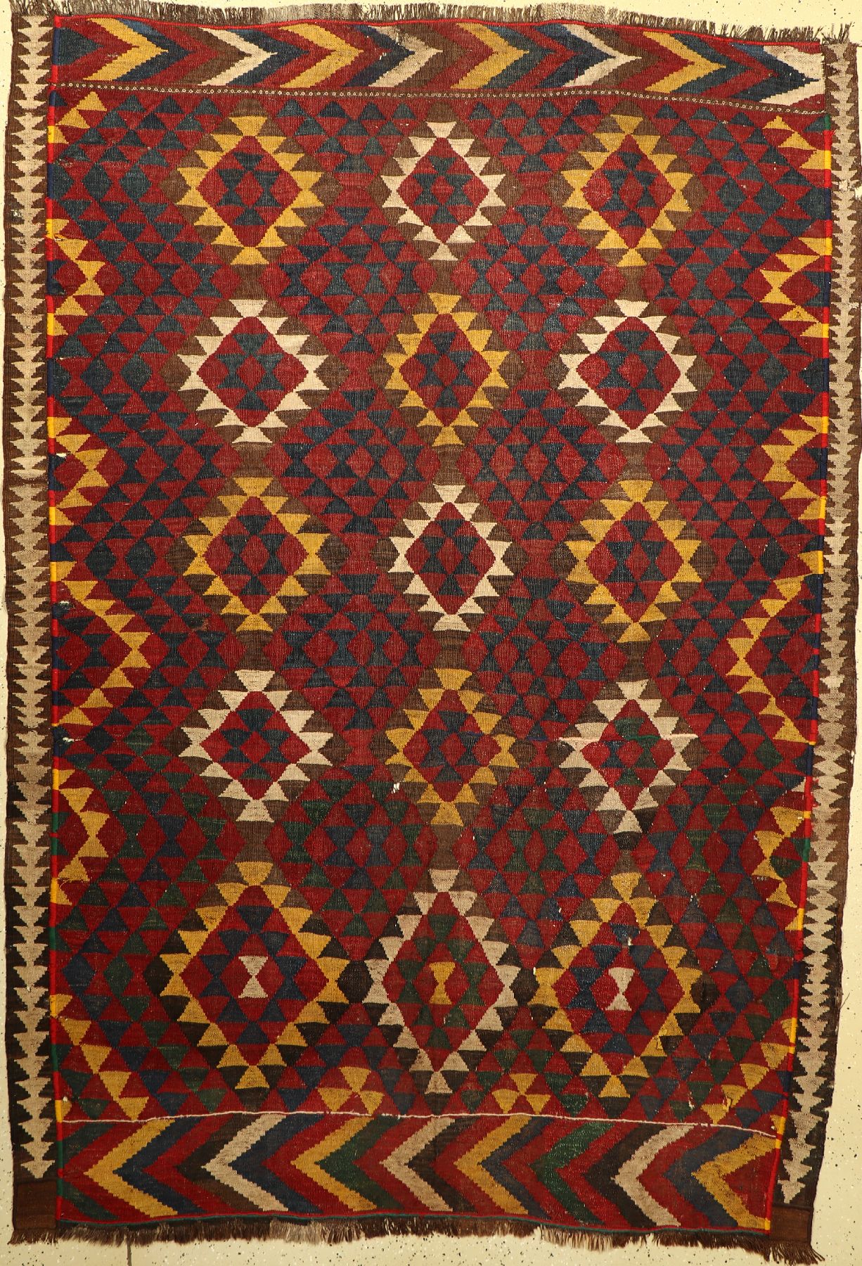 Uzbek Kelim antik, Uzbekistan, Ende 19.Jhd., Wolle auf Wolle, ca. 274 x 196 cm, EHZ: 5, Risse, Löcher
