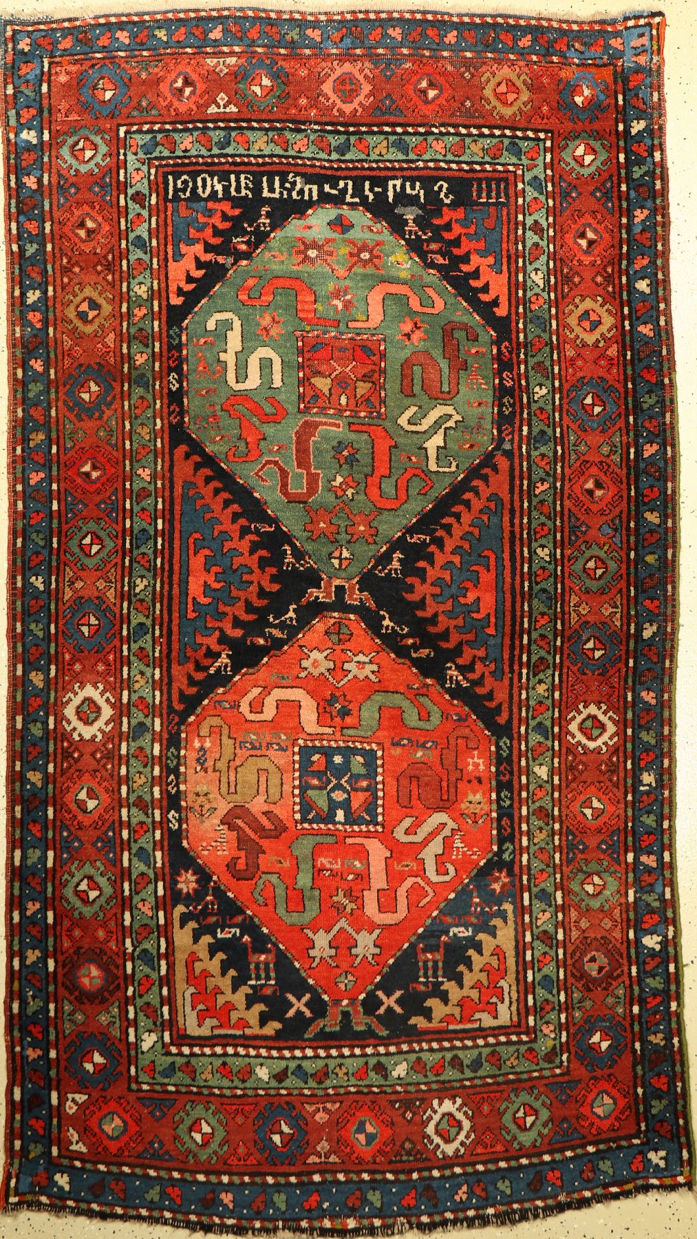 Chondzoresk Kazak antik, Kaukasus, um 1904 Datiert, Wolle auf Wolle, ca. 250 x 136 cm, EHZ: 3-4