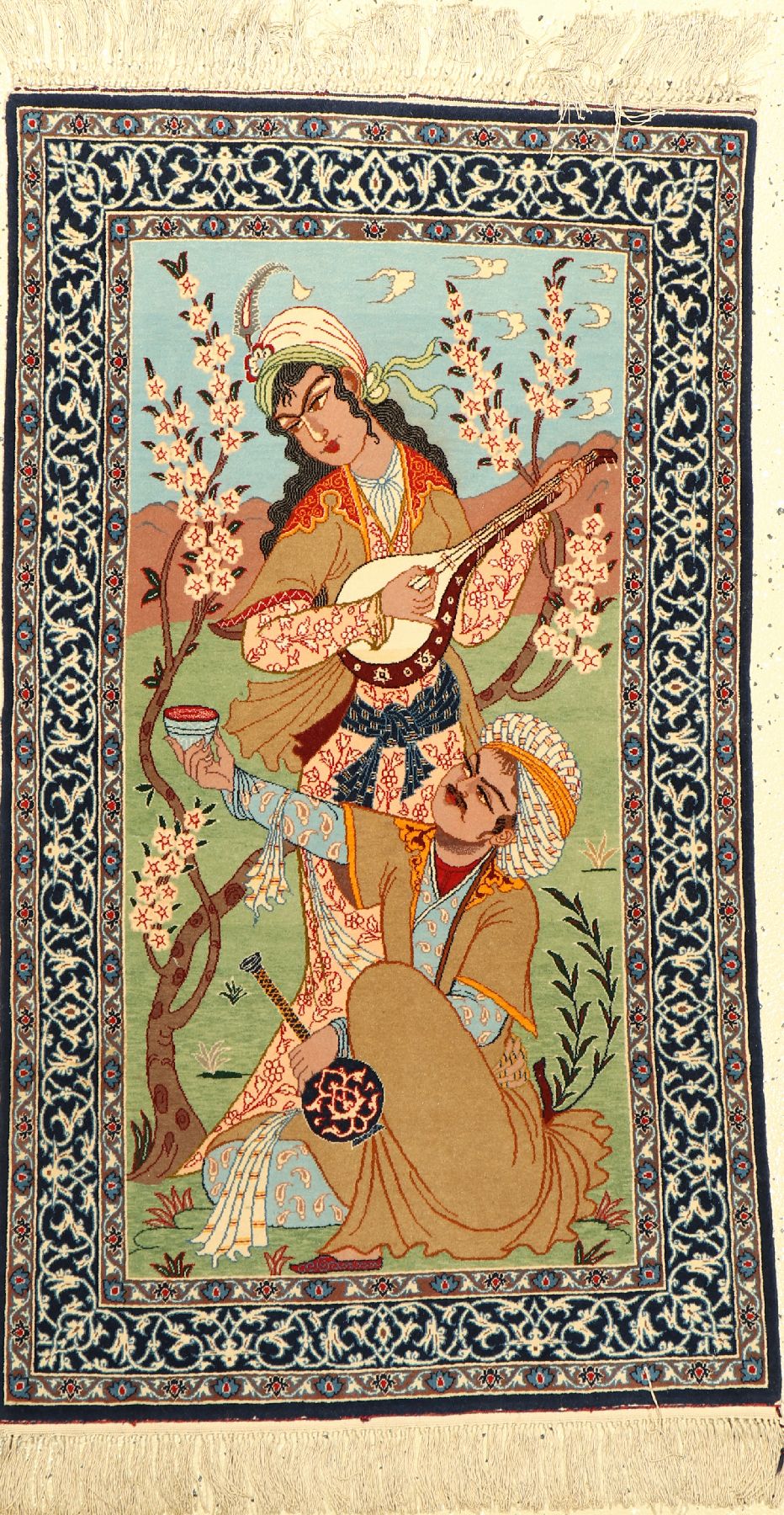 Esfahan Bildteppich fein, Persien, ca. 30 Jahre, Korkwolle auf Seide, ca. 113 x 68 cm, EHZ: 2
