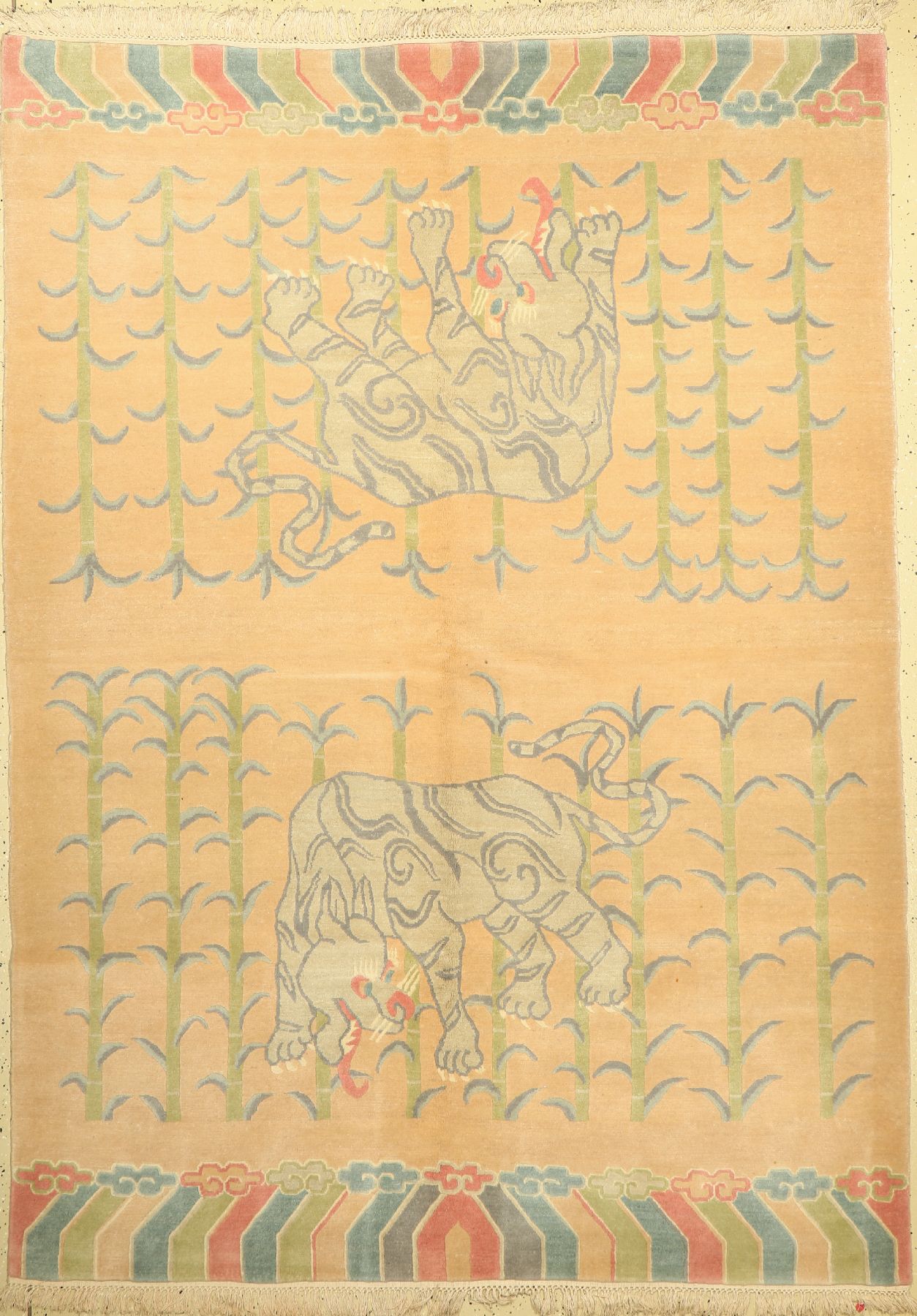 Nepal Tigerteppich, Nepal, ca. 40 Jahre, Wolle auf Baumwolle, ca. 234 x 170 cm, dekorativ, EHZ: 2