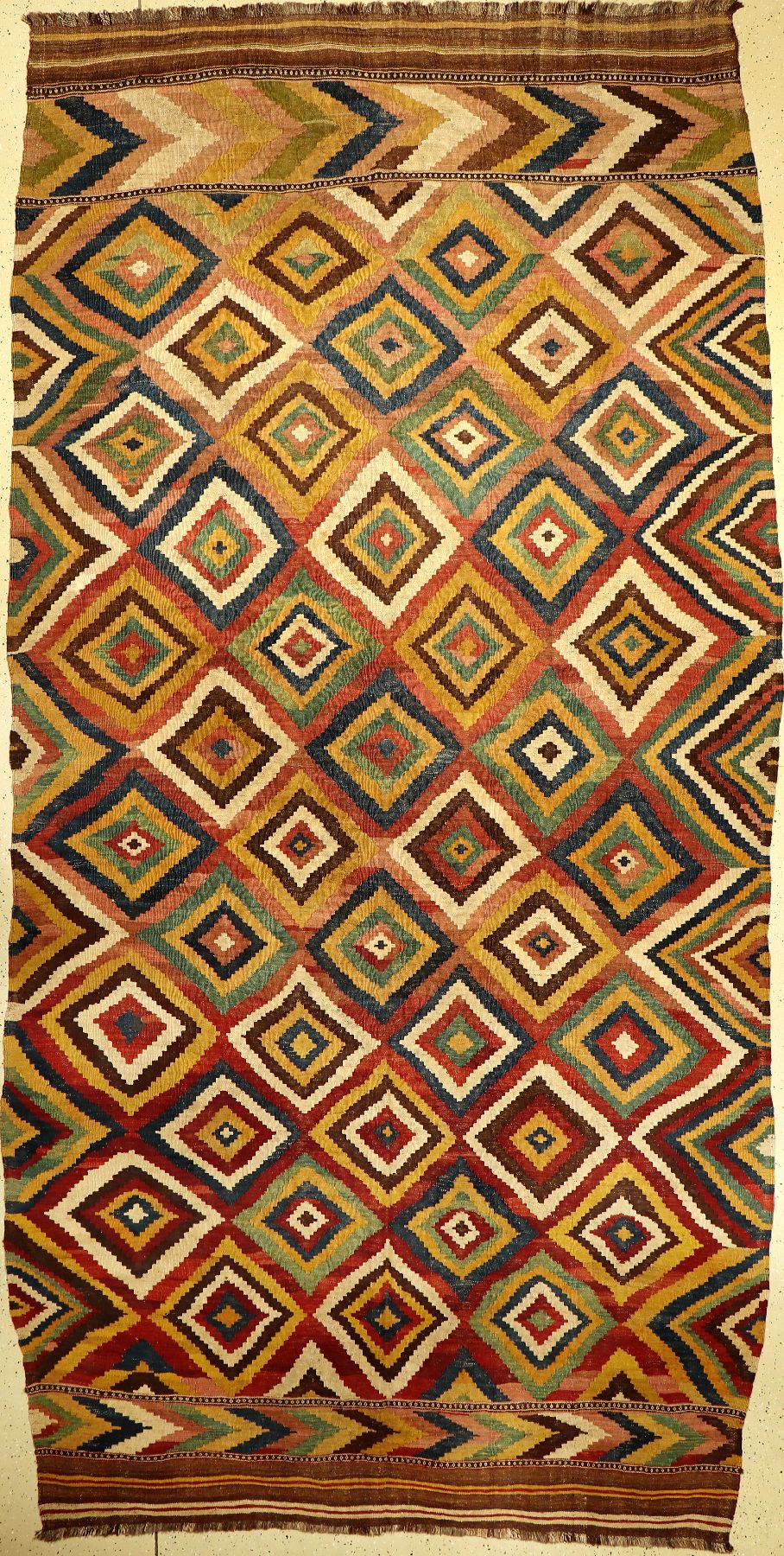 Bachtiari Kelim alt, Persien, um 1920, Wolle auf Wolle, ca. 430 x 215 cm, seltenes Format, dekorativ, EHZ: 2-3
