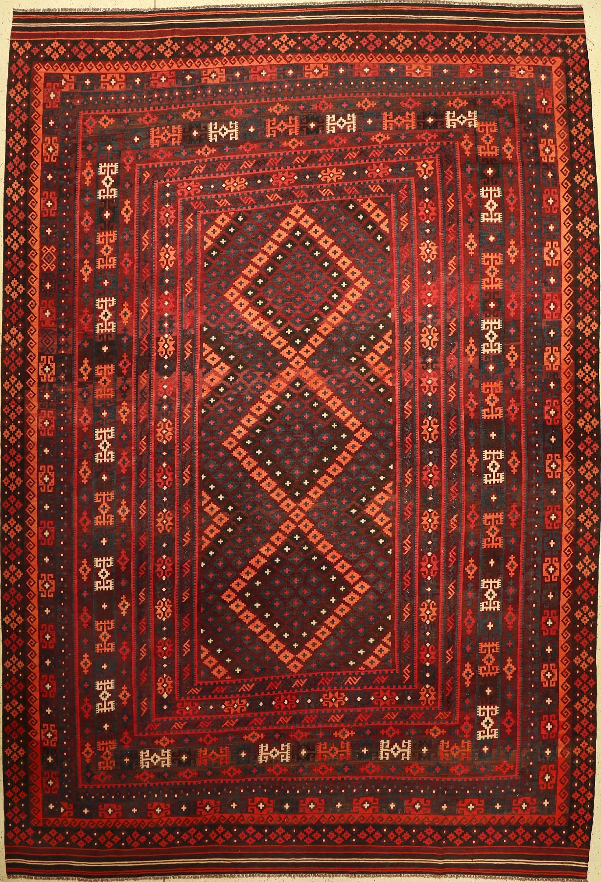 Großer Kurdischer Kelim alt, Türkei, ca. 70Jahre, Wolle auf Wolle, ca. 424 x 290 cm, seltenes Format, EHZ: 2