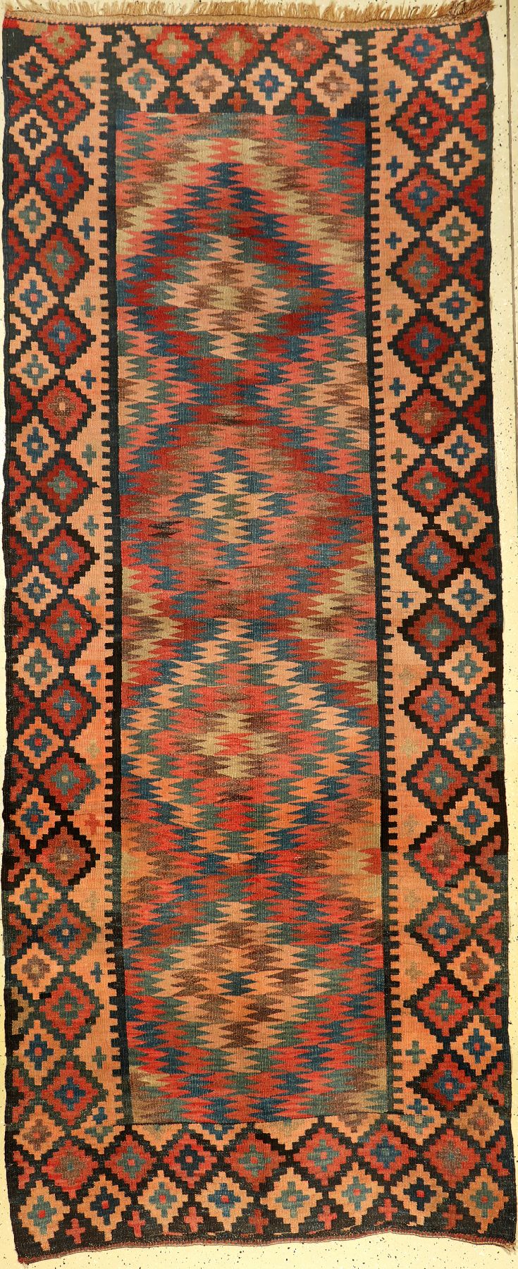 Kelim alt, Nordpersien, ca. 60 Jahre, Wolleauf Wolle, ca. 322 x 130 cm, dekorativ, EHZ: 22