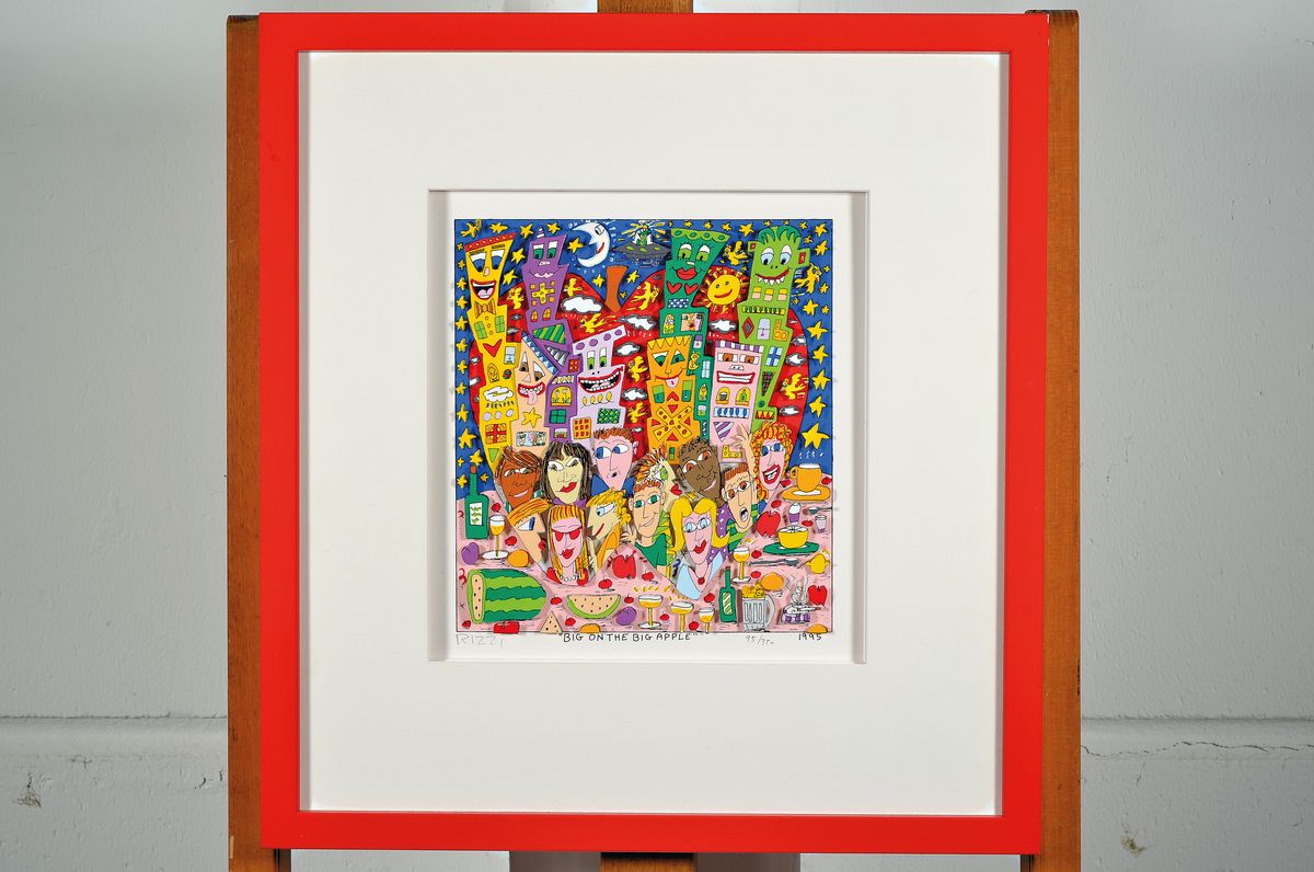 Detail k: James Rizzi, 1950-2011, Big on the big Apple, 3D-Konstruktion, handsign., num. 95/350, dat. 1995, unter Glas gerahmt, Motiv ca. 21,5x20 cm , gesamt ...