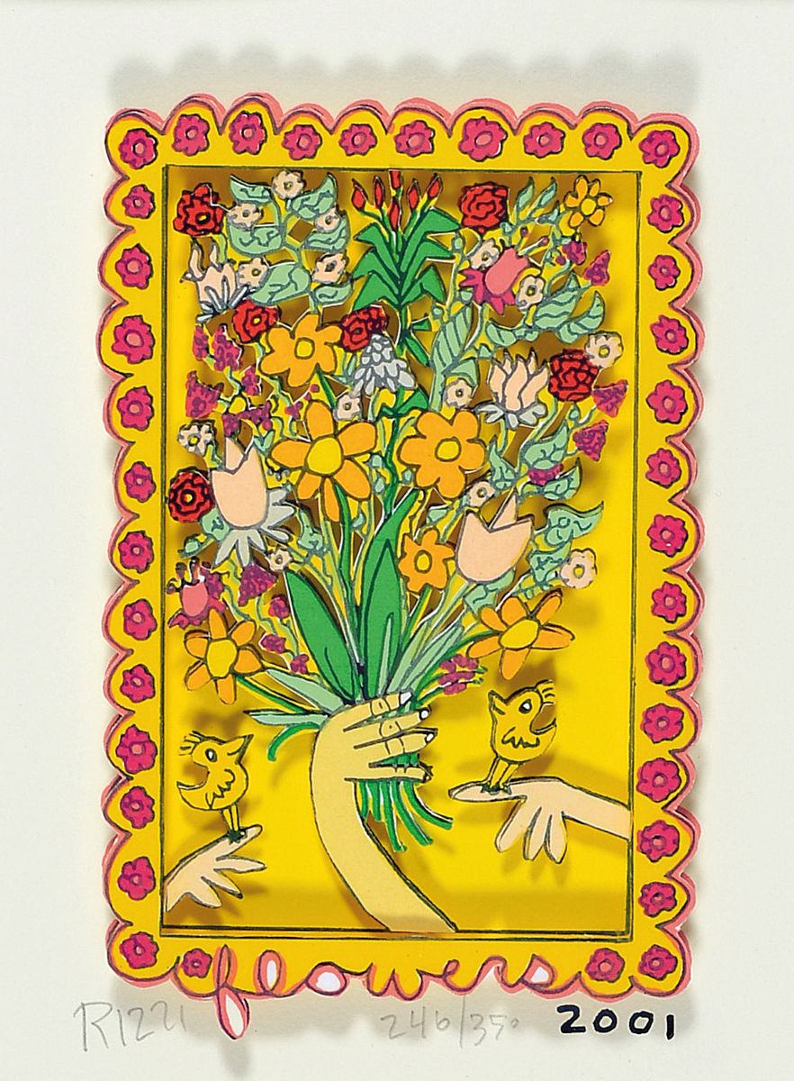 James Rizzi, 1930-2011, Flowers, 3D-Konstruktion, handsign., num. 346/350, dat. 2001, unter Glas gerahmt, gesamt ca. 42,5x36,5 cm