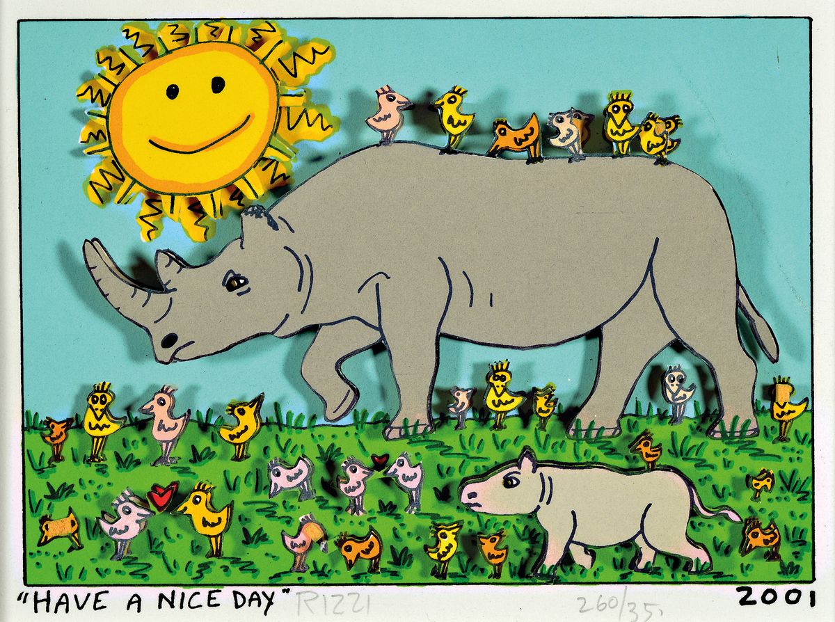 James Rizzi, 1930-2011, "Have a nice Day", 3D-Konstruktion, handsign., num. 260/350, dat. 2001, PP, Motiv ca. 11,5x16 cm, gesamt ca. ...