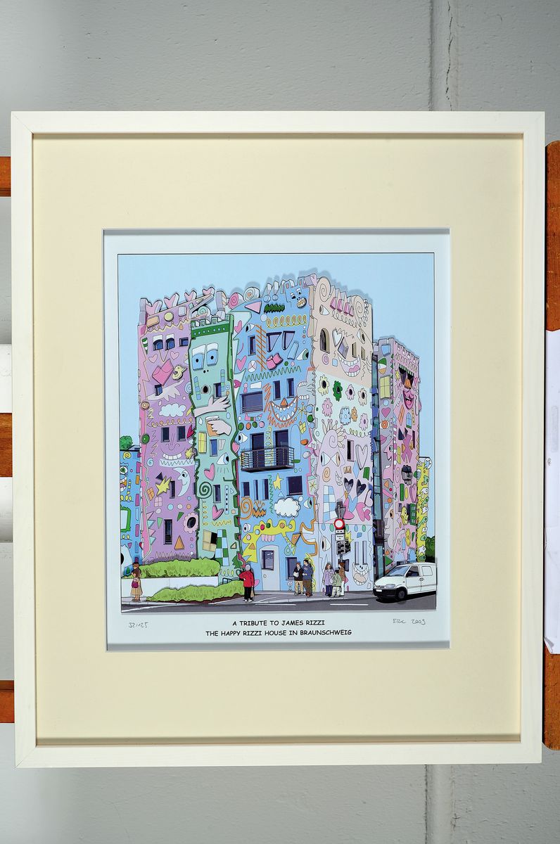 Detail k: Eric Rob, 1954-2013 London, " A Tribute to James Rizzi-Happy Rizzi House ", 3D-Konstruktion, handsign., num. 32/125, dat. 2009, unter Glas ...