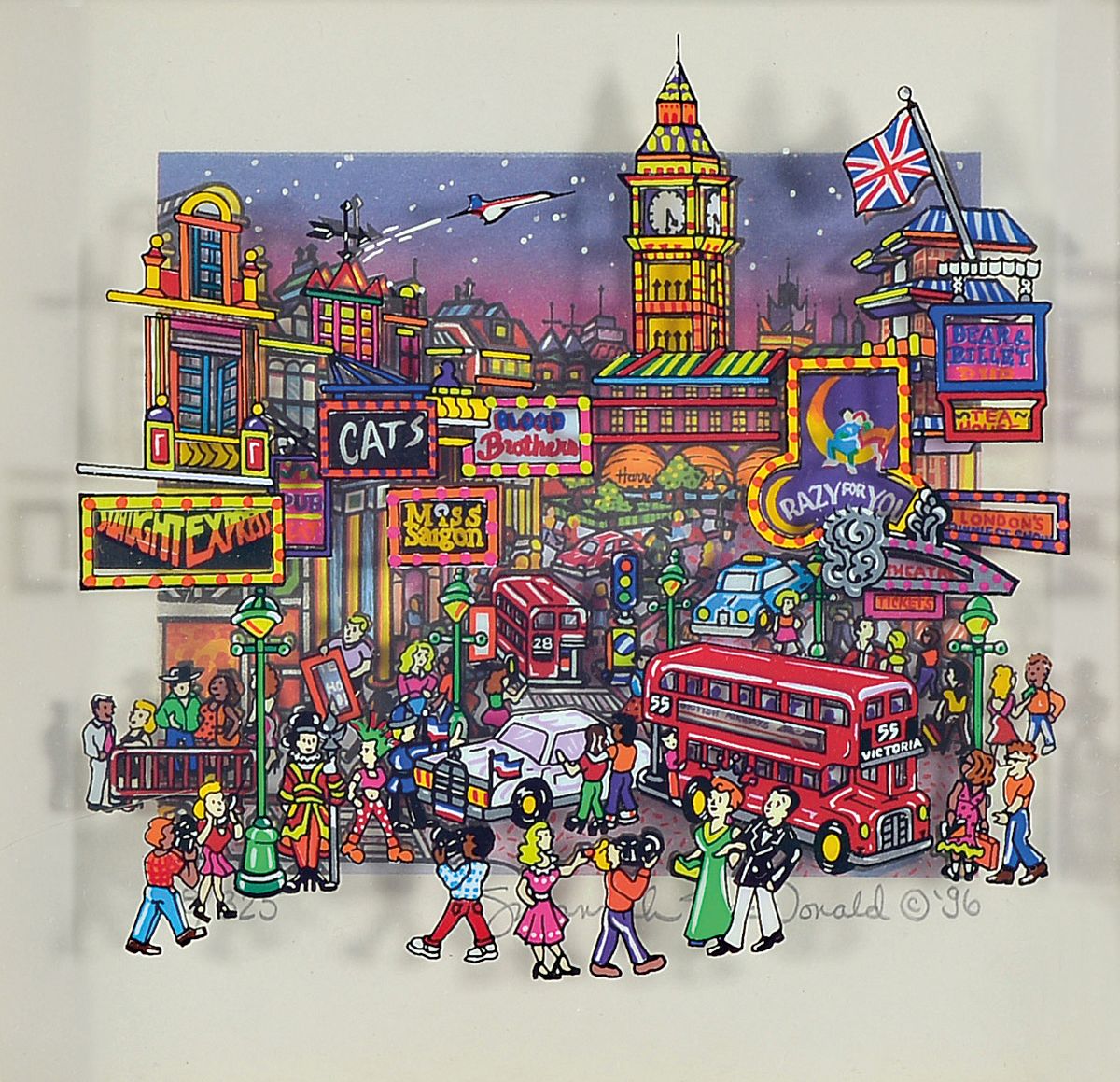 Susannah Macdonald, geb. 1954, "London", 3D-Konstruktion, handsign., num. 38/325, dat. 96, unter Glas gerahmt, gesamt ca. 32,5x32,5 cm