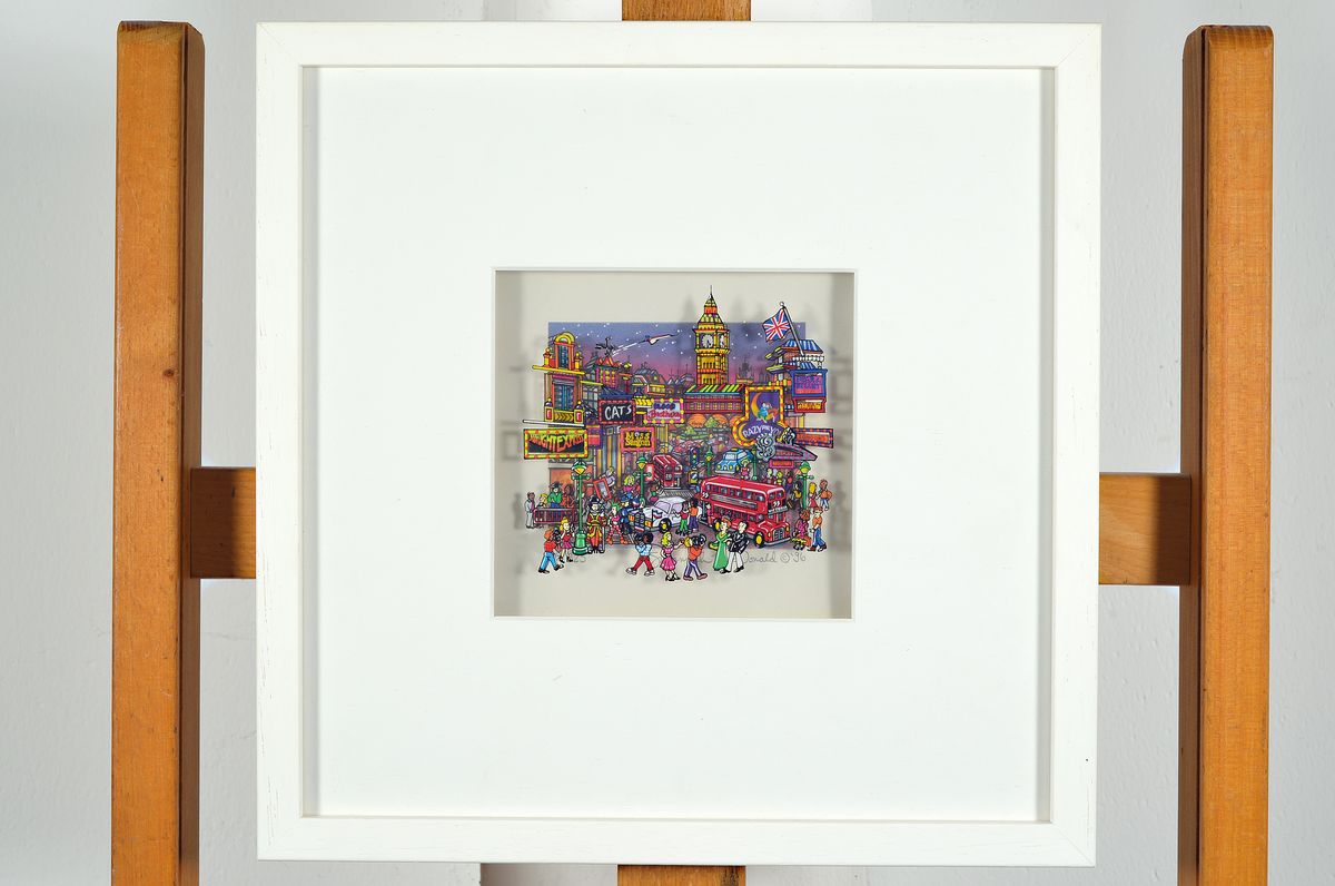 Detail k: Susannah Macdonald, geb. 1954, "London", 3D-Konstruktion, handsign., num. 38/325, dat. 96, unter Glas gerahmt, gesamt ca. 32,5x32,5 cm