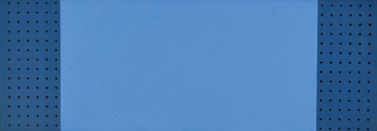 Reinhard Roy, geb. 1948 Klitten, Deutsche Bildhauer und Maler, bekannt für seine Rasterformensprache in der konstruktiven Kunsthier: Werk in Blau P ...