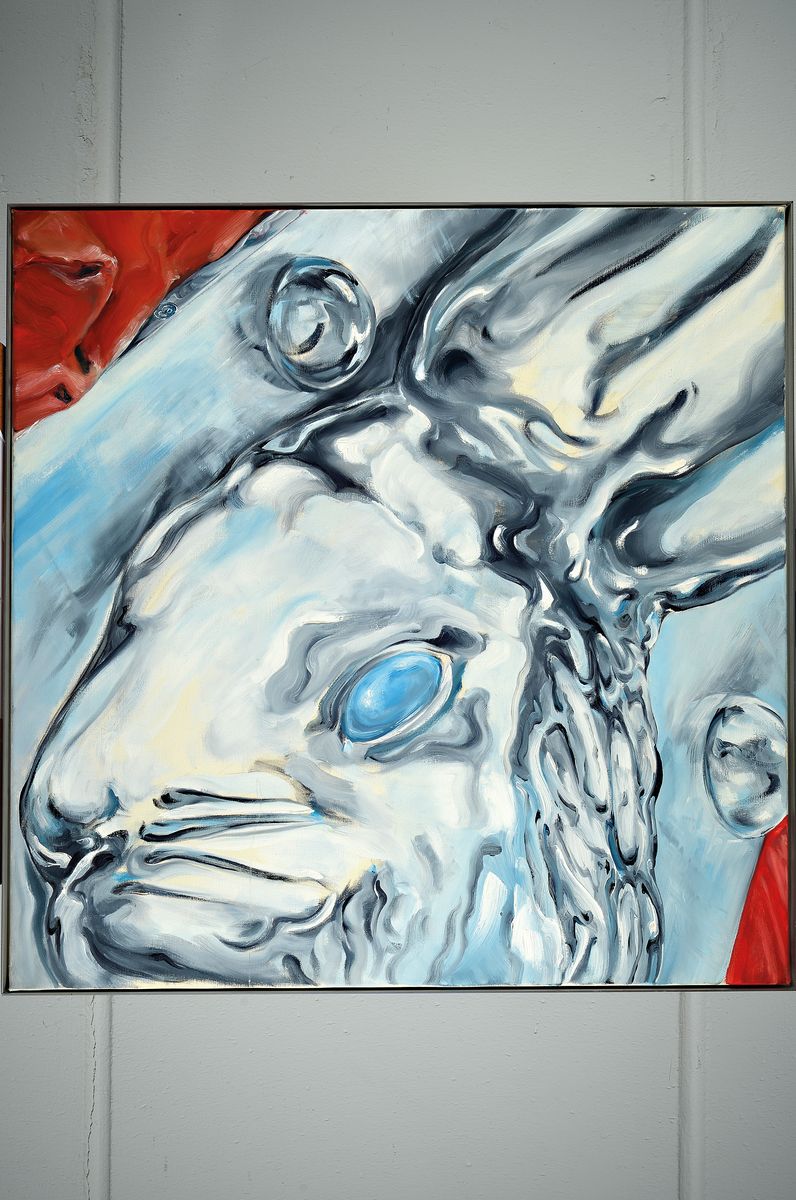 Detail k: Elmar Worgull, geb. 1949, zeitgenössischer Frankenthaler Künstler, 1949 Speyer, hier: Requiem für einen Hasen, verso bezeichnet signiert und dat. ...