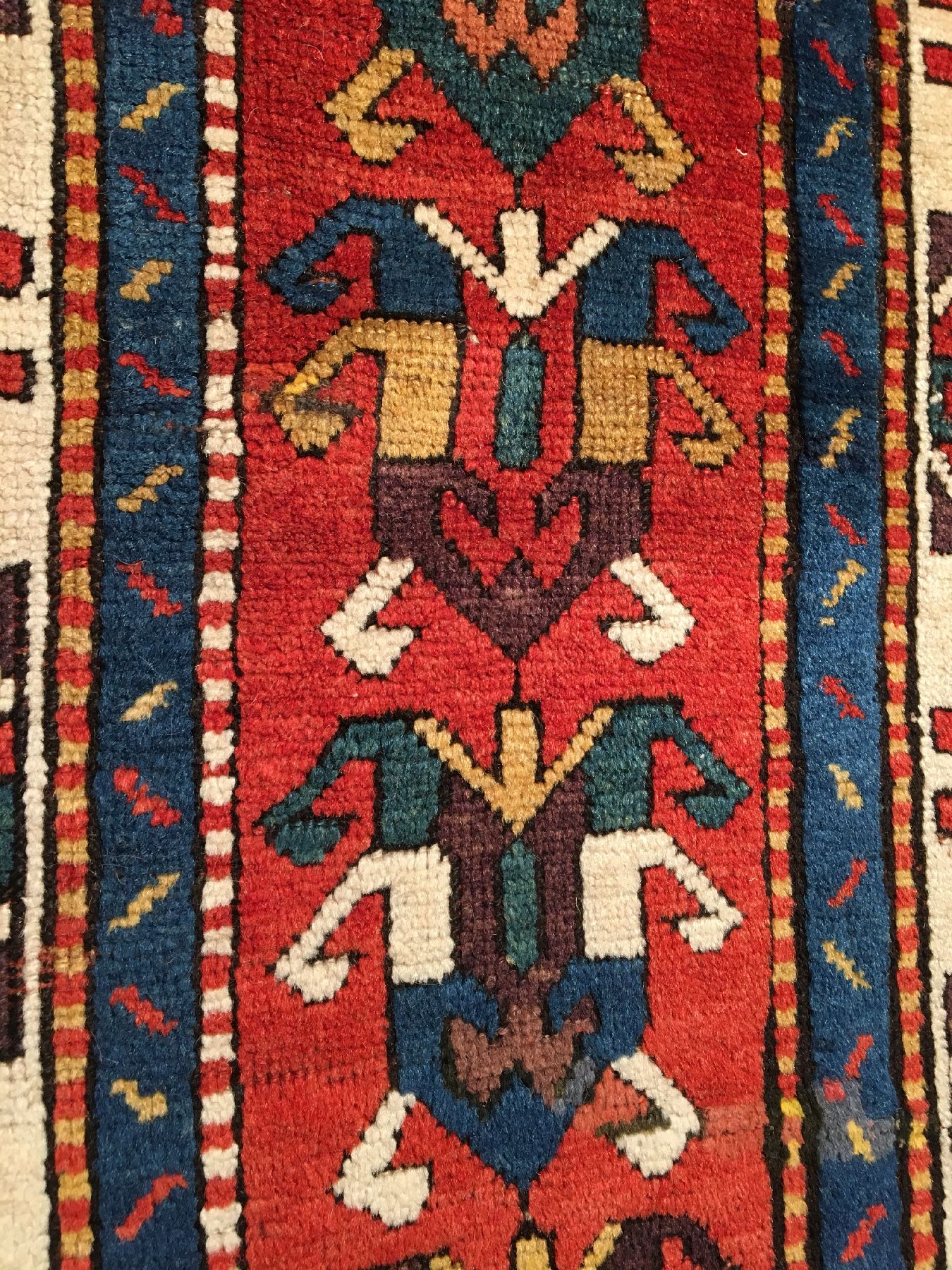 Detail h: Seltener großer grüner Fachralo Kasak "Kelley" antik, Südwestkaukasus, 19.Jhd., Wolle geknüpft auf Wolle. Sehr seltener Fachralo Kasak ...