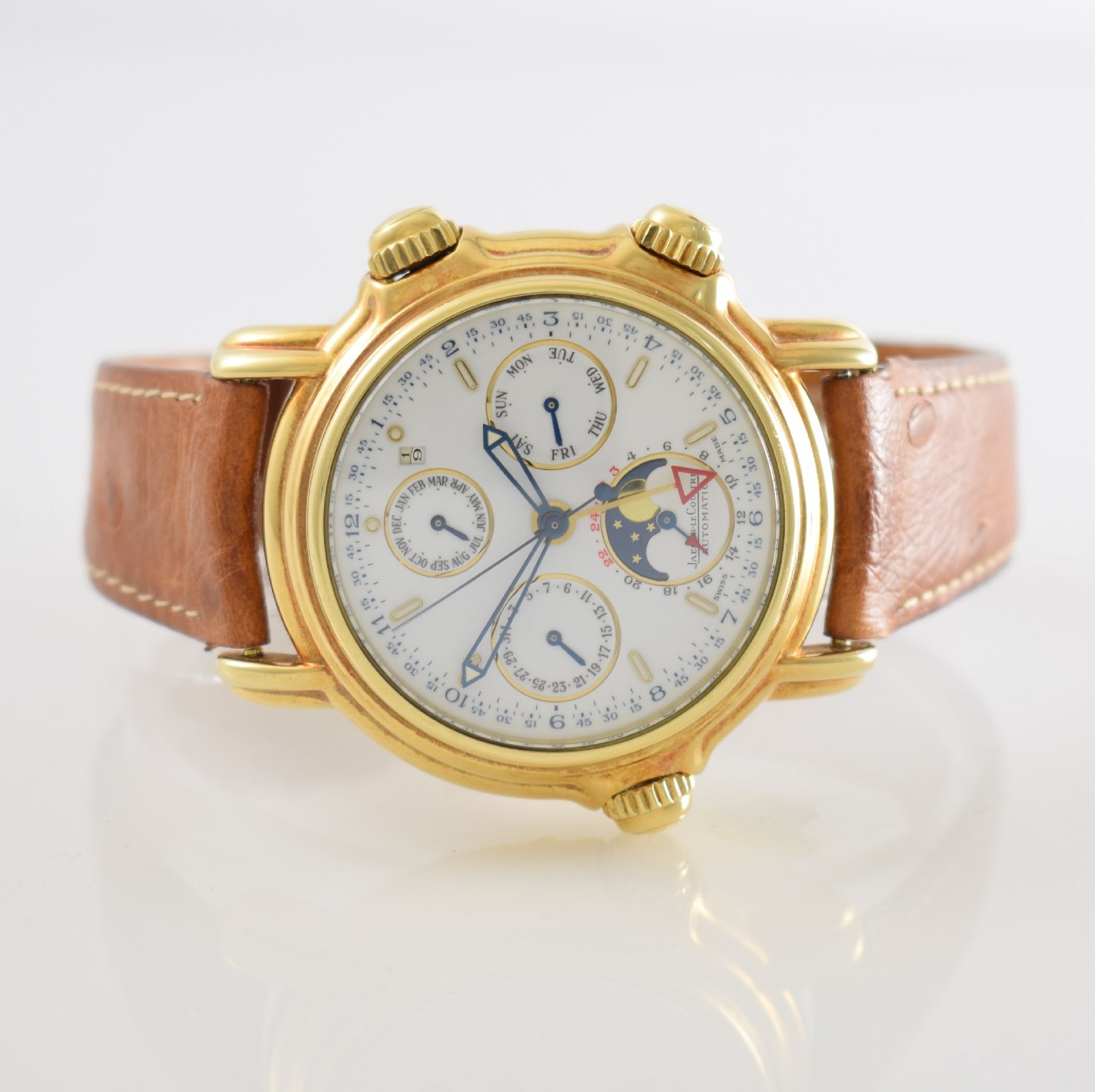 Jaeger-LeCoultre feine & seltene astronomische Herrenarmbanduhr Calendrier Perpétual Grand Réveil in GG 750/000, Schweiz 1990er Jahre, Automatik, ...