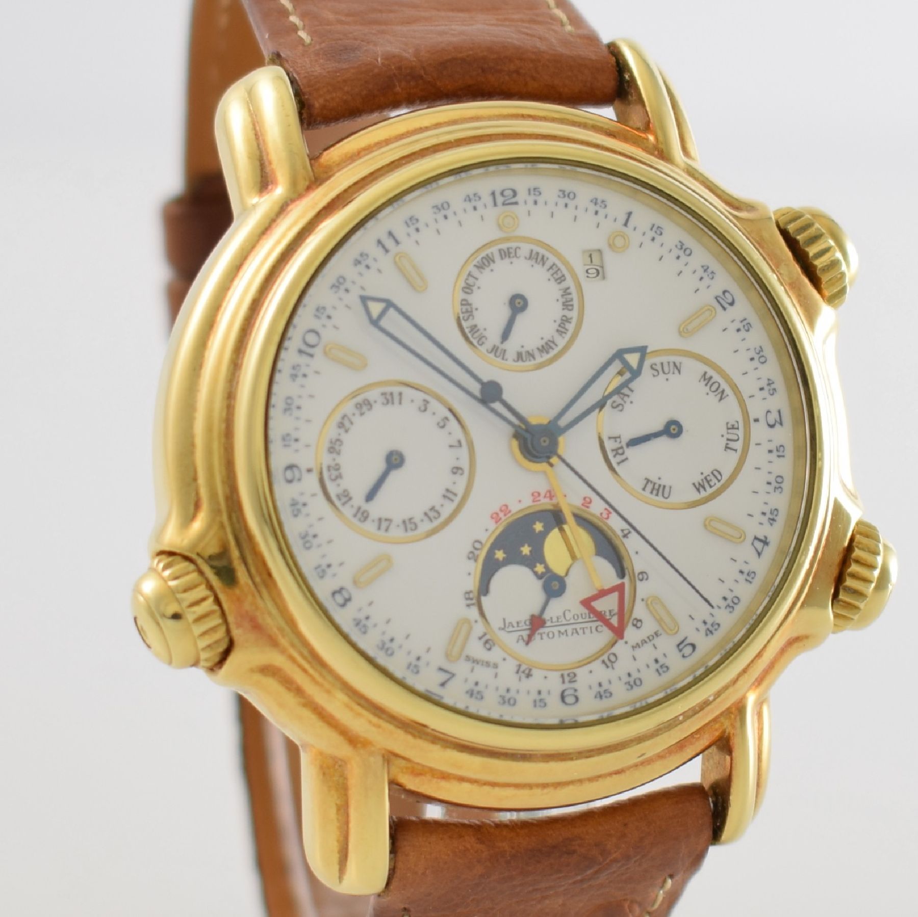 Detail e: Jaeger-LeCoultre feine & seltene astronomische Herrenarmbanduhr Calendrier Perpétual Grand Réveil in GG 750/000, Schweiz 1990er Jahre, Automatik, ...