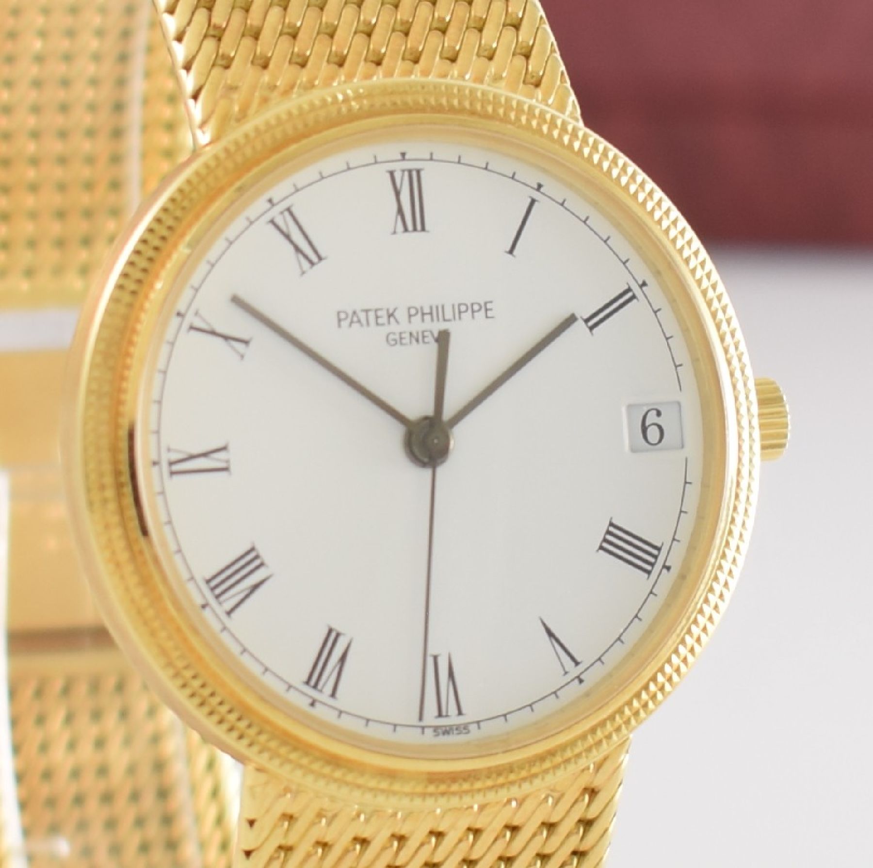 Detail f: PATEK PHILIPPE feine Herrengoldbanduhr Modell Calatrava Ref. 3802/205, Schweiz um 2000, Automatik, GG 750/000, Boden aufgedr., Lün. im ...