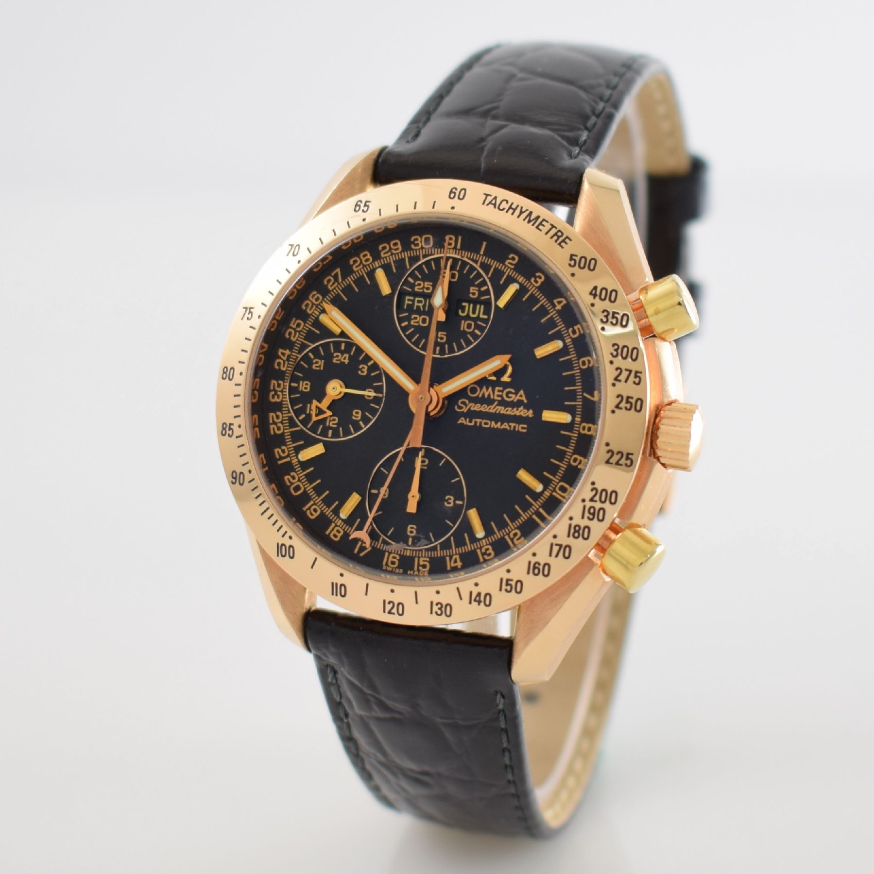 Detail b: OMEGA seltener Armbandchronograph Speedmaster "Triple Date" in Rosegold 750/000, Schweiz um 2000, Automatik, Ref. 1750084, 3-teil. Geh., ...