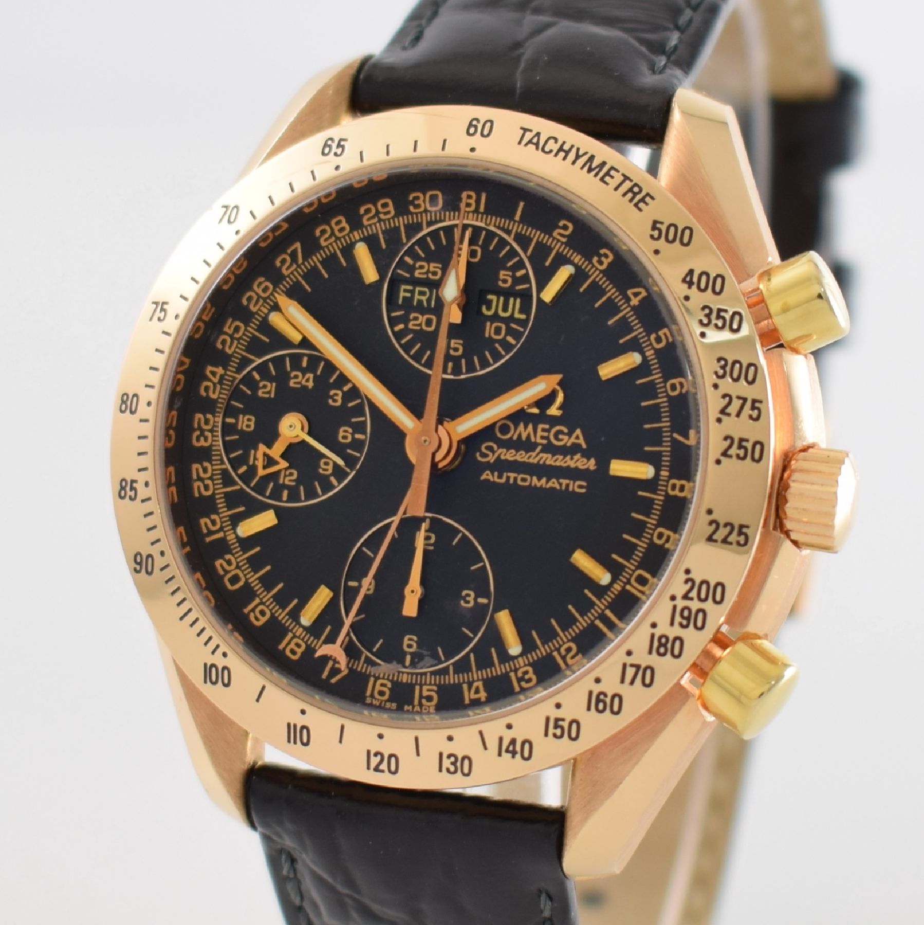Detail c: OMEGA seltener Armbandchronograph Speedmaster "Triple Date" in Rosegold 750/000, Schweiz um 2000, Automatik, Ref. 1750084, 3-teil. Geh., ...