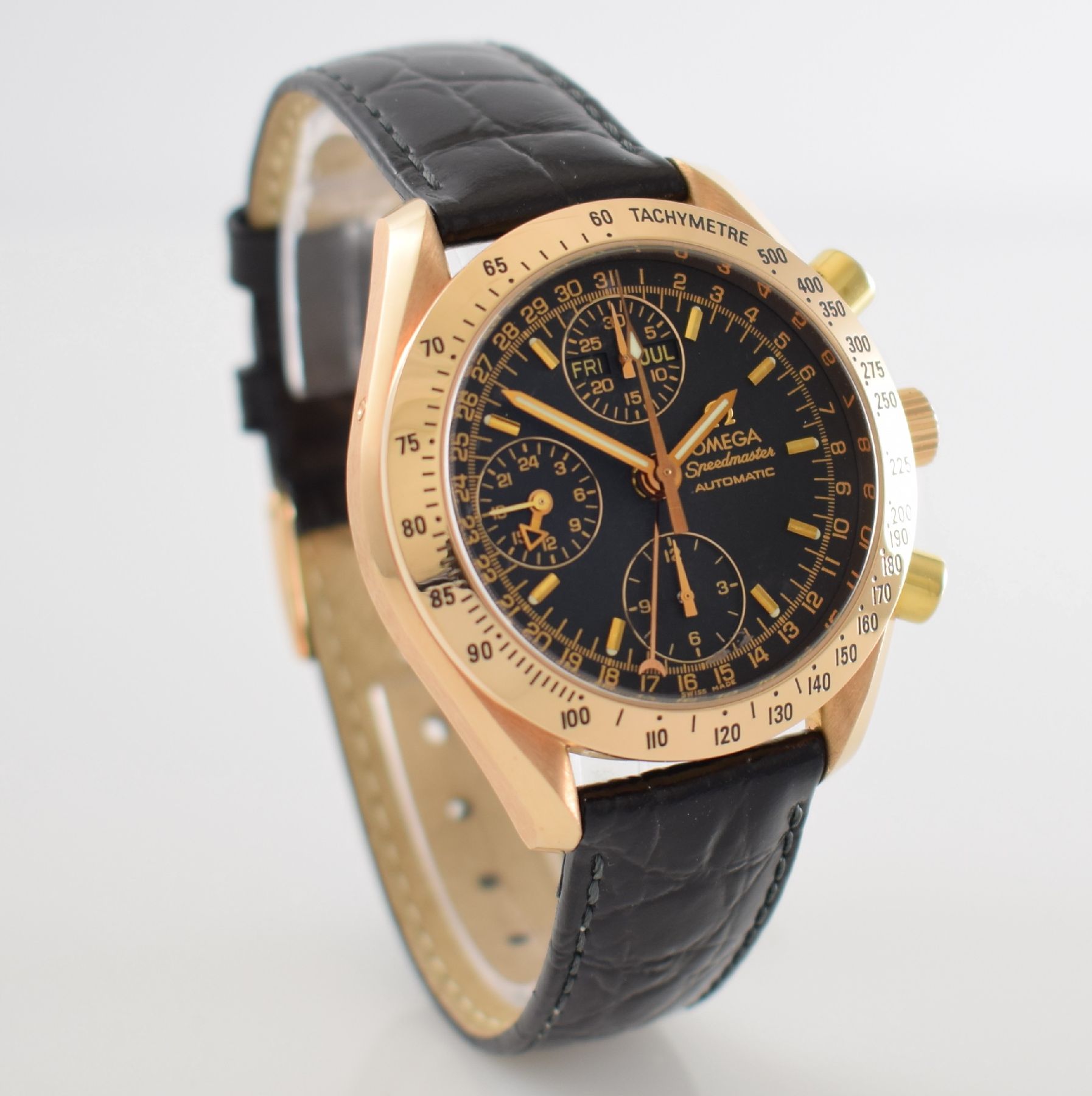 Detail d: OMEGA seltener Armbandchronograph Speedmaster "Triple Date" in Rosegold 750/000, Schweiz um 2000, Automatik, Ref. 1750084, 3-teil. Geh., ...