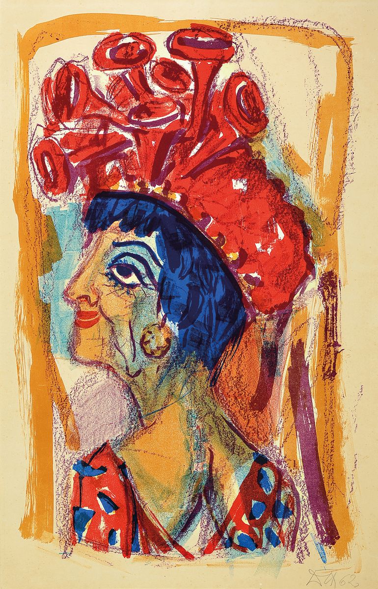 Otto Dix, 1891 Untermhaus-1969 Singen, Contessa, Farblithographie, handsigniert und datiert 62, ca. 62.5x39.5cm, unter Glas, Rahmen ca. 94x70cm