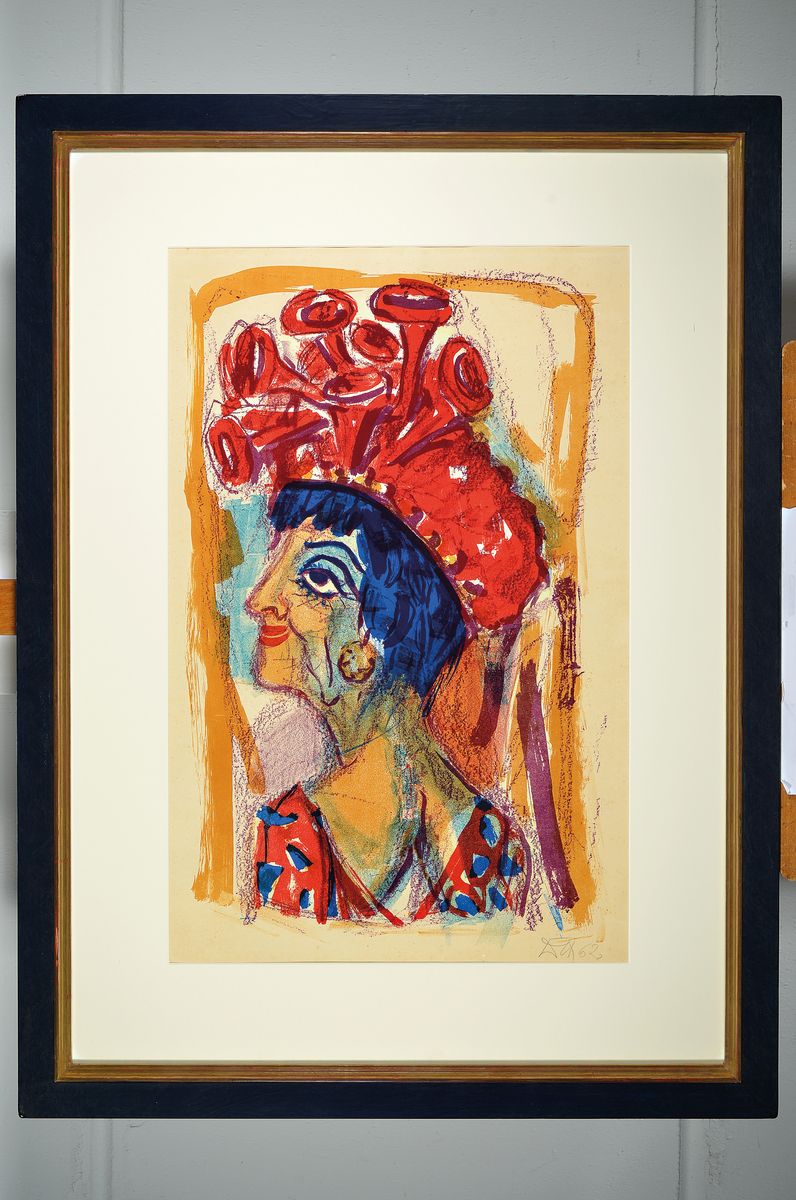 Detail k: Otto Dix, 1891 Untermhaus-1969 Singen, Contessa, Farblithographie, handsigniert und datiert 62, ca. 62.5x39.5cm, unter Glas, Rahmen ca. 94x70cm