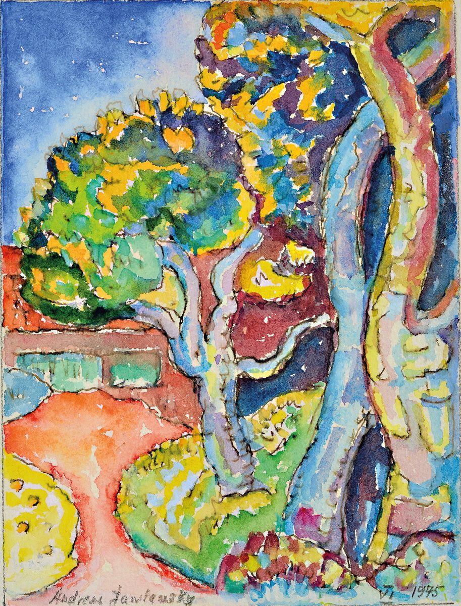 Andreas Jawlensky, 1902 Russland-1984 Barga/ Toskana, Sohn des Alexej Jawlensky, hier: Aquarell auf Bütten, rückseitig betitelt: Costa Brava-Pinien ...