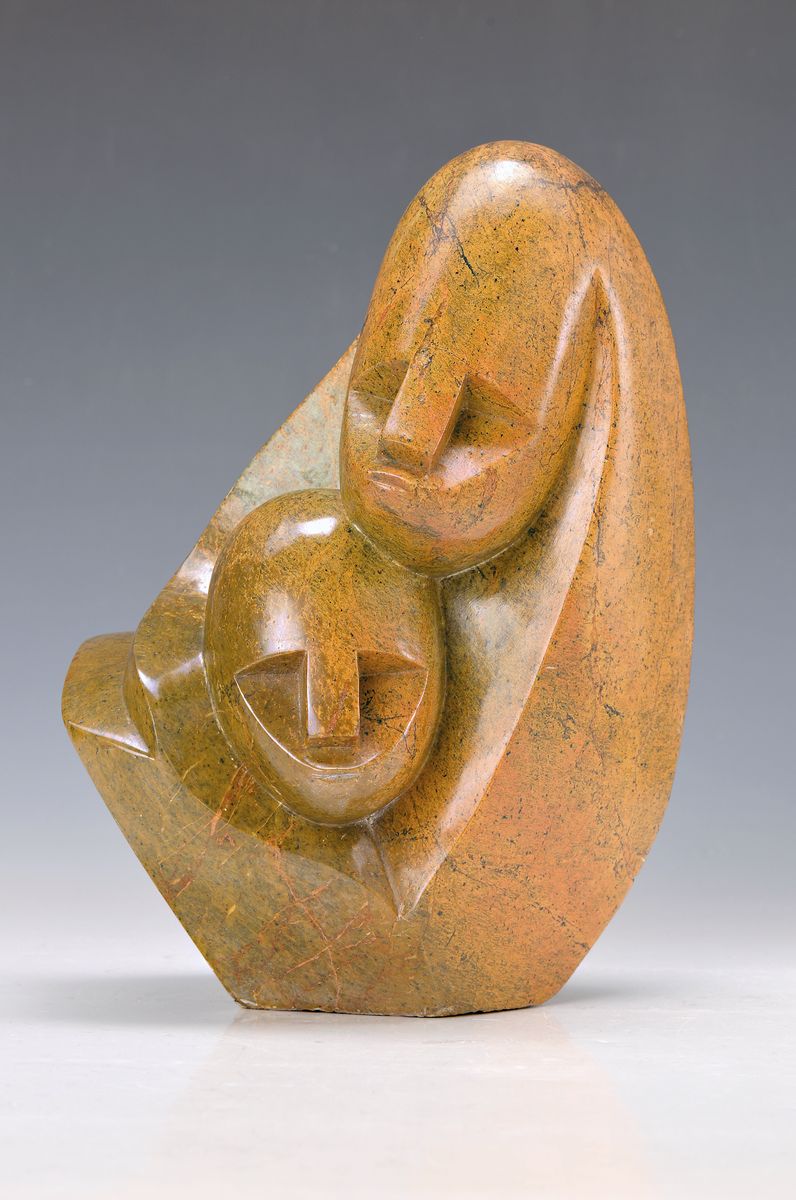 Never Chitaunhike, zeitgenössischer Künstler aus Zimbabwe, Friends, Skulptur aus Serpentin, signiert, H. ca. 27cm