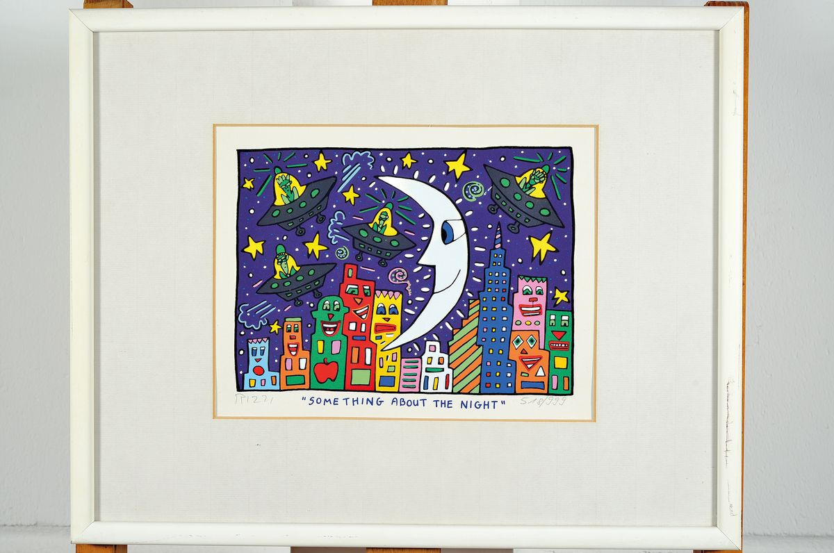 Detail k: James Rizzi, geb. 1950 New York -2011, Something about the night, Farblithografie, links unten handsigniert, rechts nummeriert 518/999, ca. ...