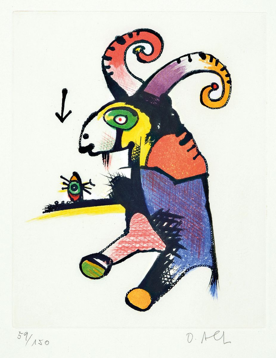 Detail a: Otmar Alt, geb. 1940 Wernigrode, 1x Farbserigraphie, 54 x 53cm/72 x 57 cm und zwei Lithographien Elefant-Mischwesen und 18x11cm/25x21cm bzw. und ...