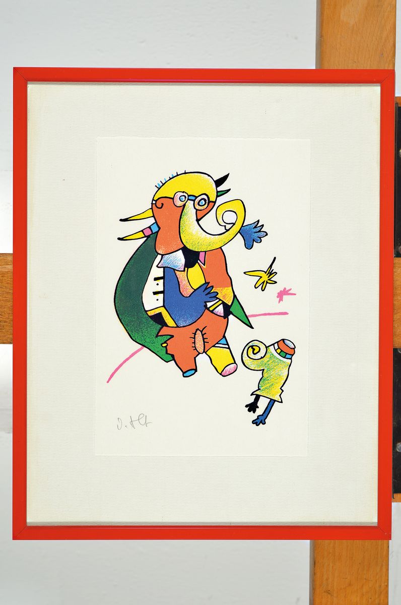 Detail k: Otmar Alt, geb. 1940 Wernigrode, 1x Farbserigraphie, 54 x 53cm/72 x 57 cm und zwei Lithographien Elefant-Mischwesen und 18x11cm/25x21cm bzw. und ...