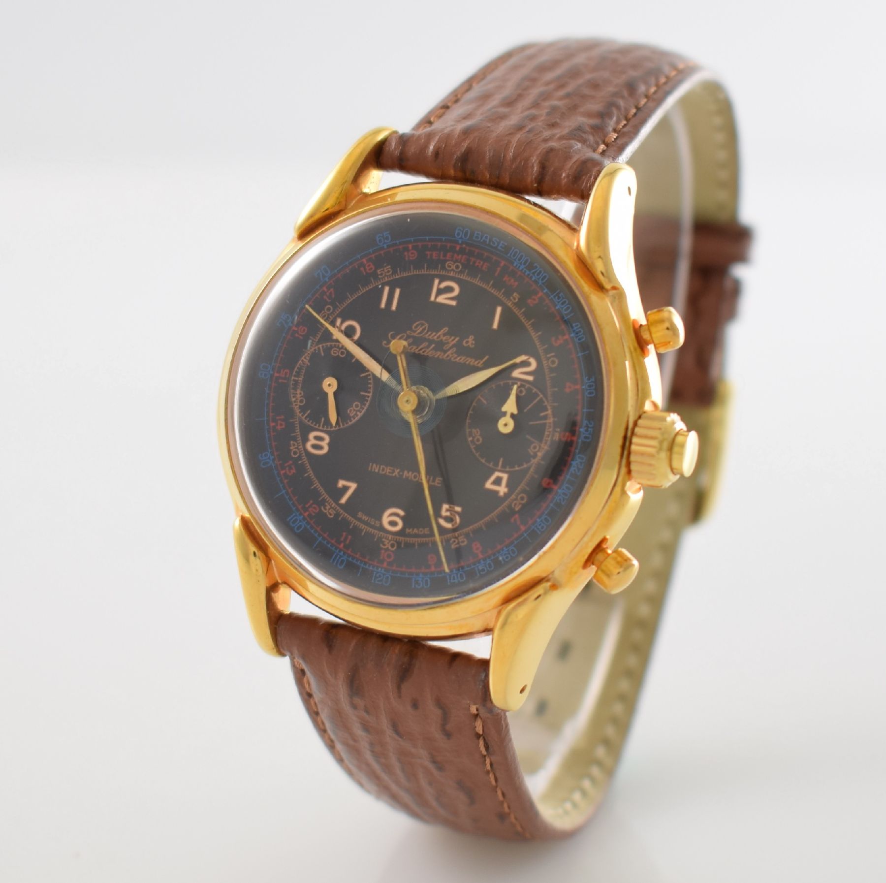 Detail b: DUBEY & SCHALDENBRAND INDEX-MOBILE Armbandchronograph mit Mono-Rattrapante, Schweiz um 1985, Handaufzug, verg. Geh. beids. vergl., schwarzes ...
