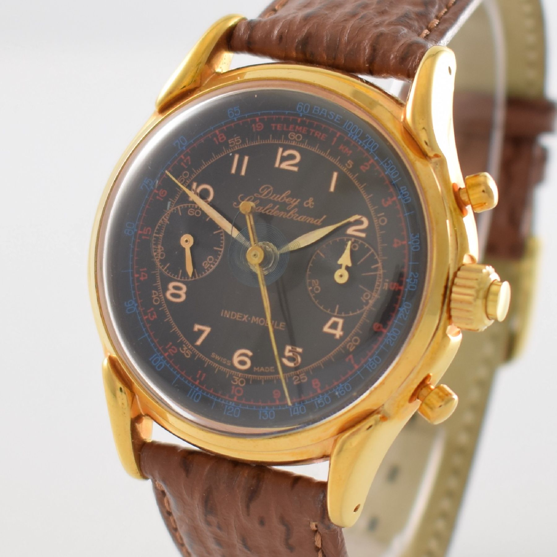 Detail c: DUBEY & SCHALDENBRAND INDEX-MOBILE Armbandchronograph mit Mono-Rattrapante, Schweiz um 1985, Handaufzug, verg. Geh. beids. vergl., schwarzes ...