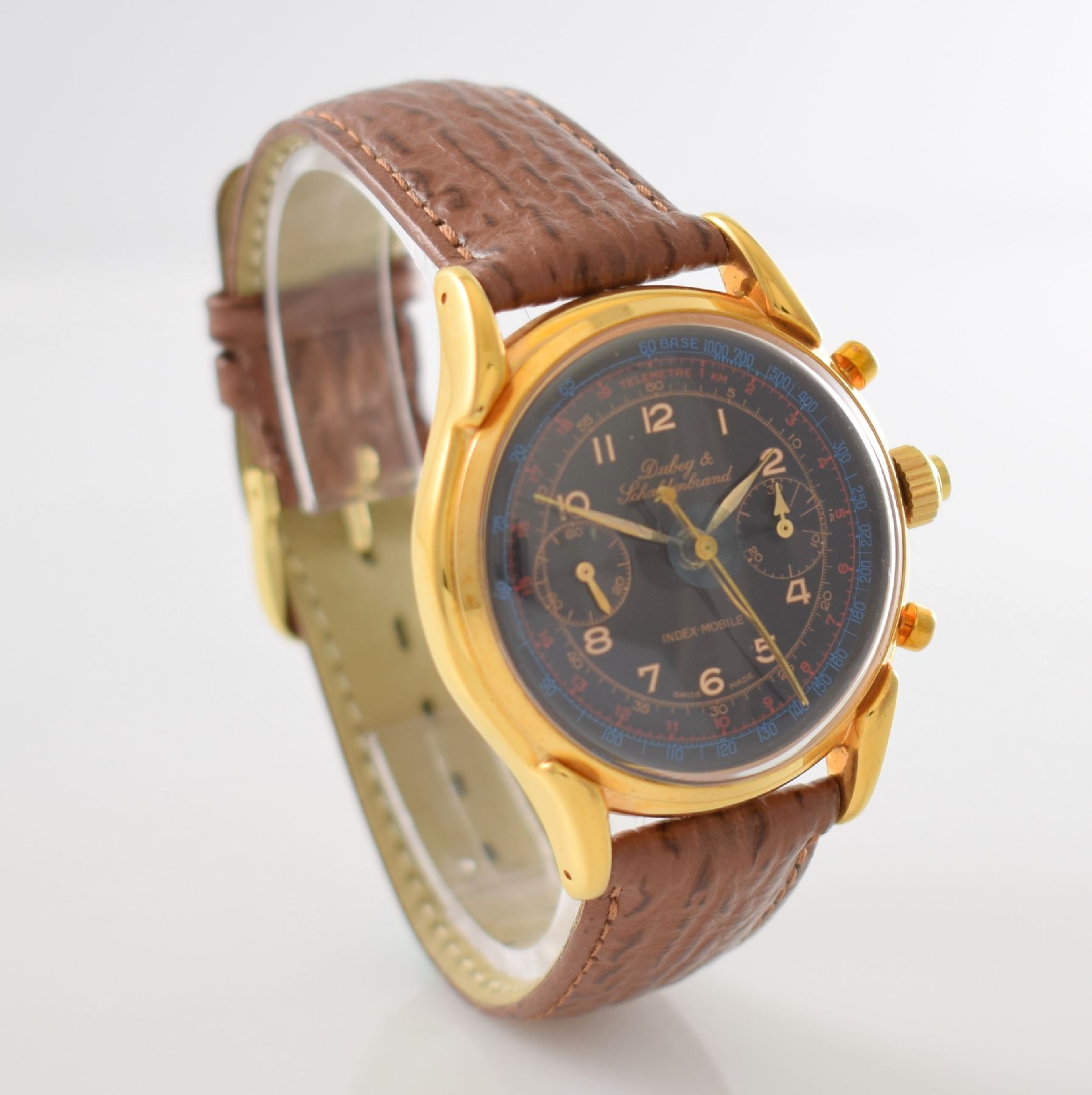 Detail d: DUBEY & SCHALDENBRAND INDEX-MOBILE Armbandchronograph mit Mono-Rattrapante, Schweiz um 1985, Handaufzug, verg. Geh. beids. vergl., schwarzes ...